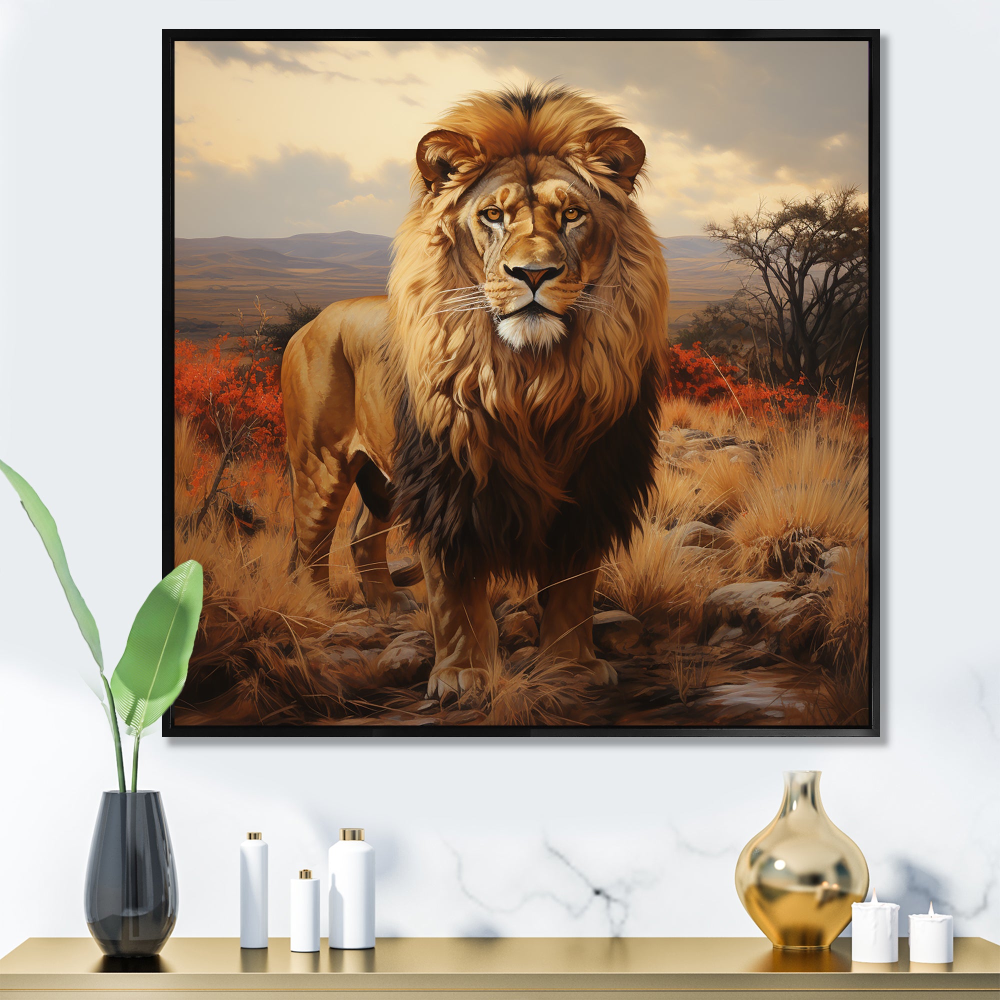 Lions Savannah horizon - Lion Canvas Wall Art
