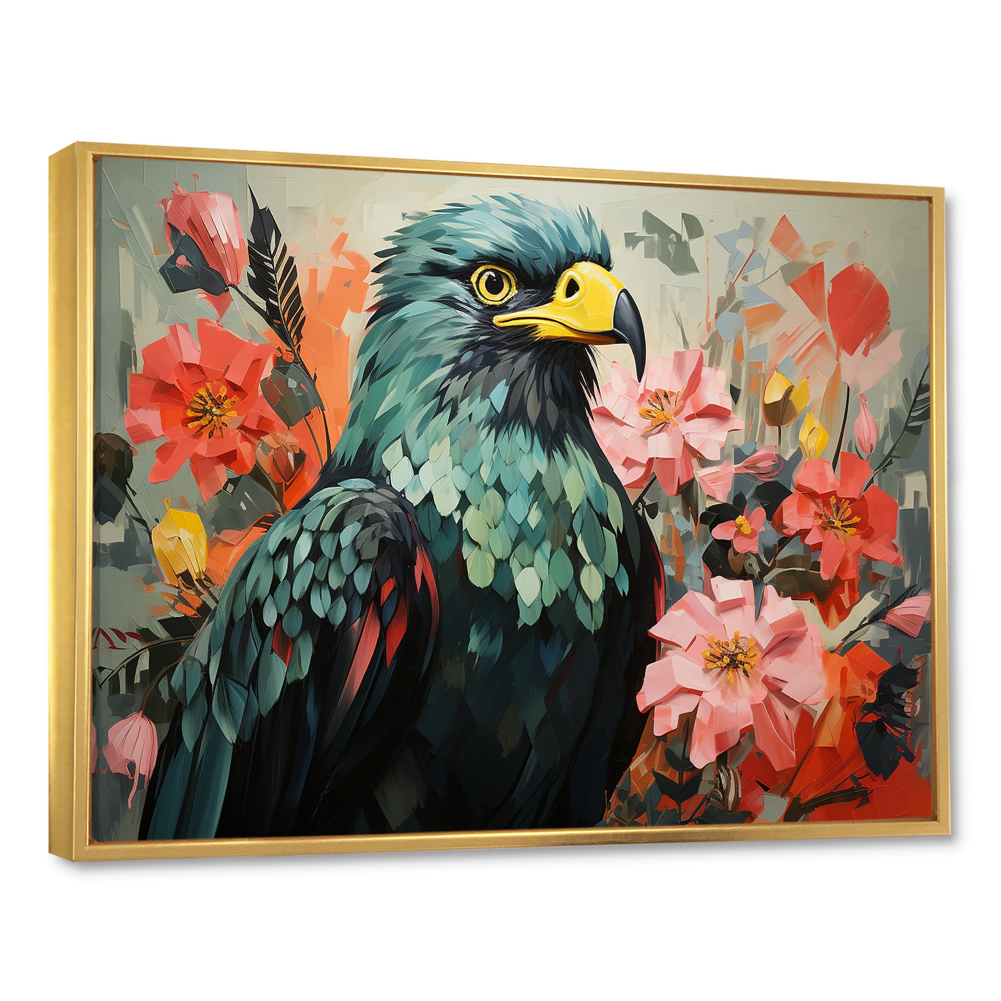 Green Vibrant floral Eagle Portrait - Eagle Wall Art Prints