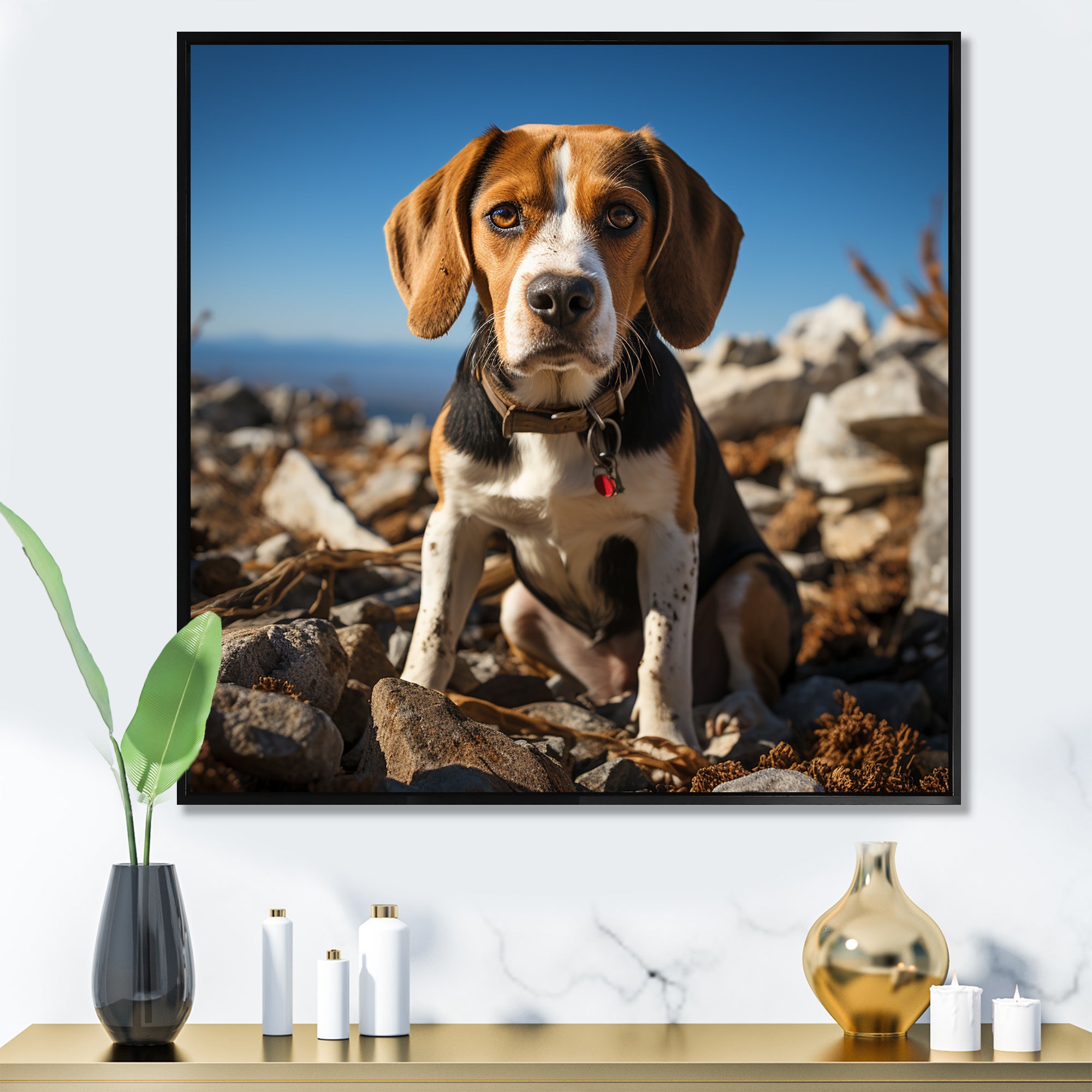 Rescue beagle dog in rocky - Dog Beagle Living Room Wall Art