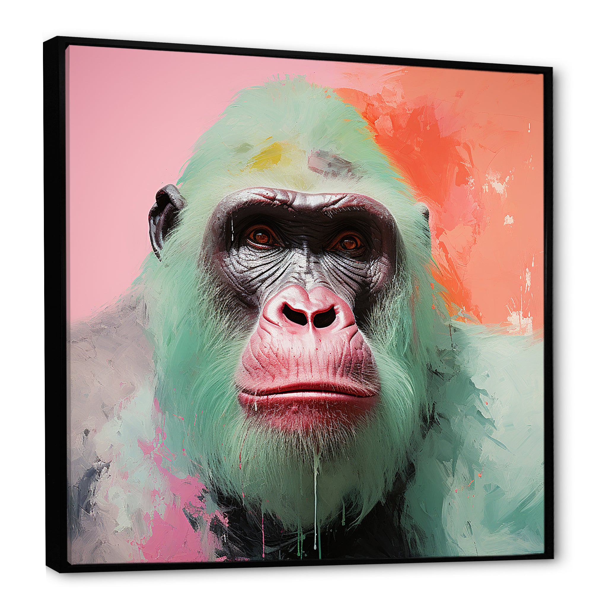 Green and pink Vibrant Gorilla Portrait - Green Gorilla Wall Art