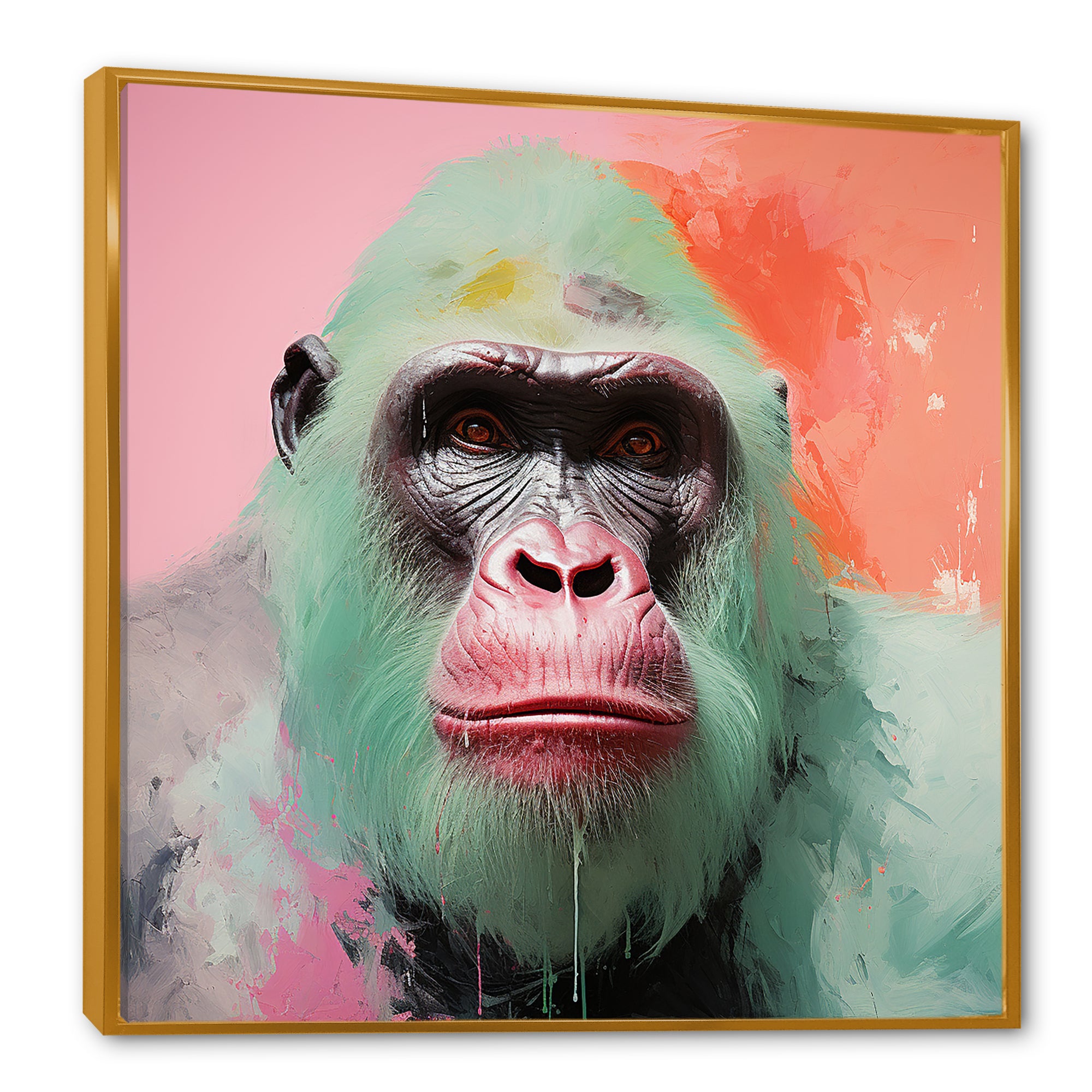 Green and pink Vibrant Gorilla Portrait - Green Gorilla Wall Art