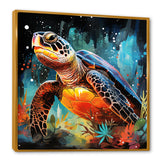 Graceful yellow and blue turtle swim - Turtle Canvas Wall Art