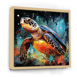 Graceful yellow and blue turtle swim - Turtle Canvas Wall Art