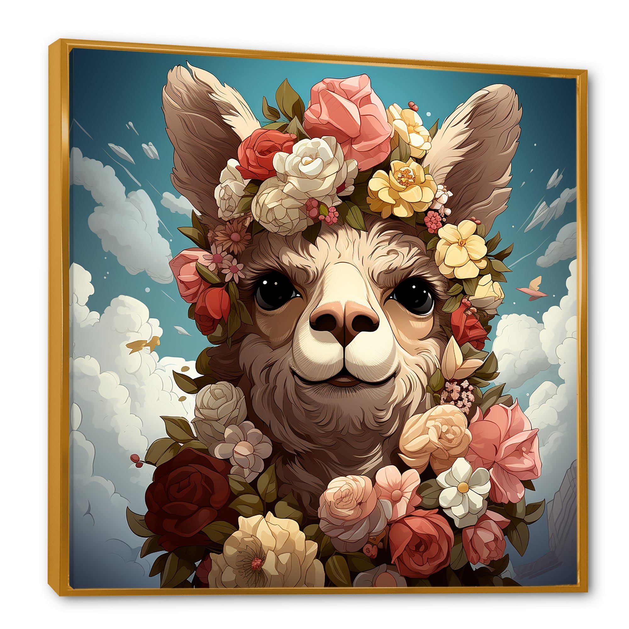 Flower crown Llama beauty - Llama Framed Canvas Art