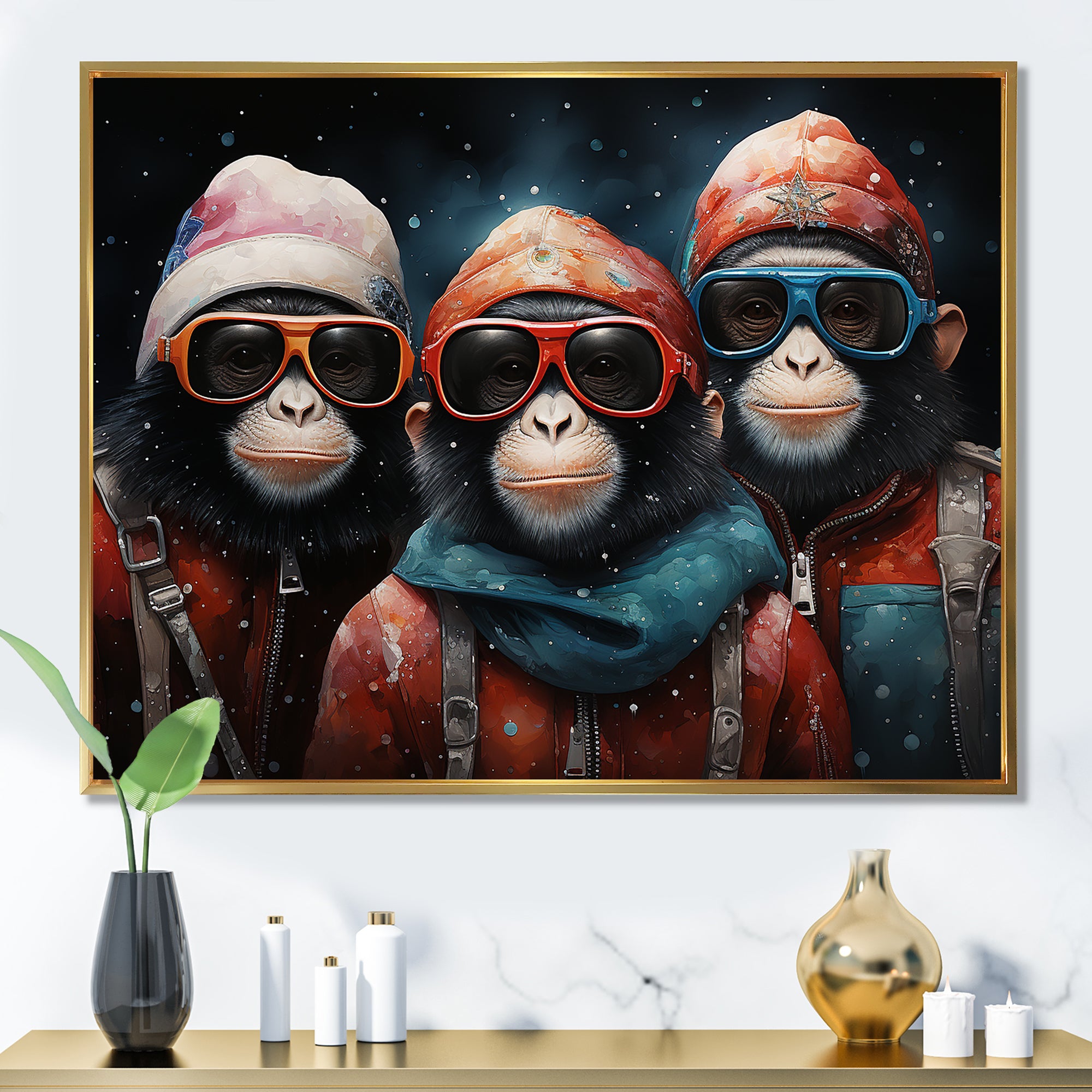 Popart Monkeys at the North Pole - Red Monkey Wall Art