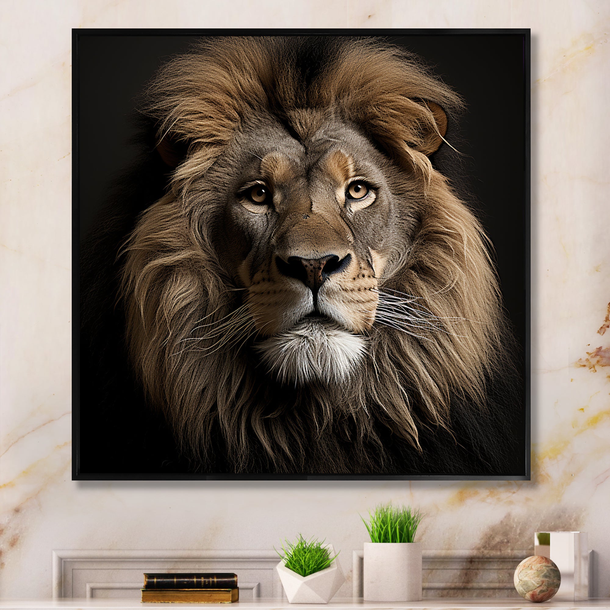 Dark Majestic Lion portrait - Lion Large Canvas Wall Art
