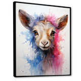 Pink and blue curious Llama portrait - Pink Llama Wall Art