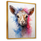 Pink and blue curious Llama portrait - Pink Llama Wall Art