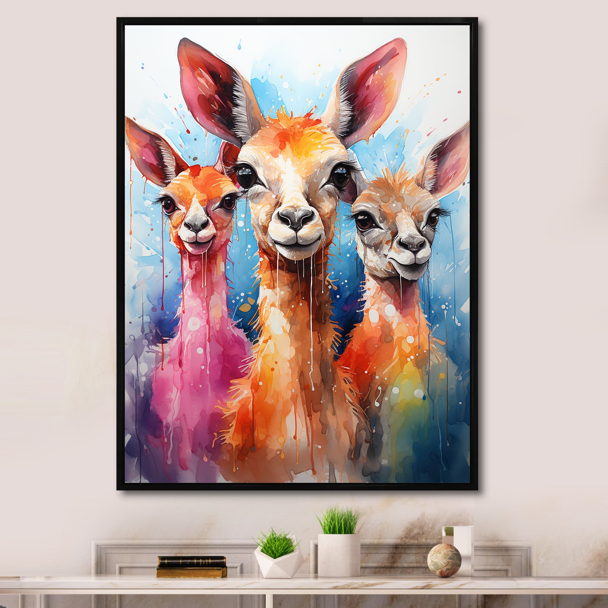 Curious portrait of Llama friends - Llama Large Canvas Wall Art