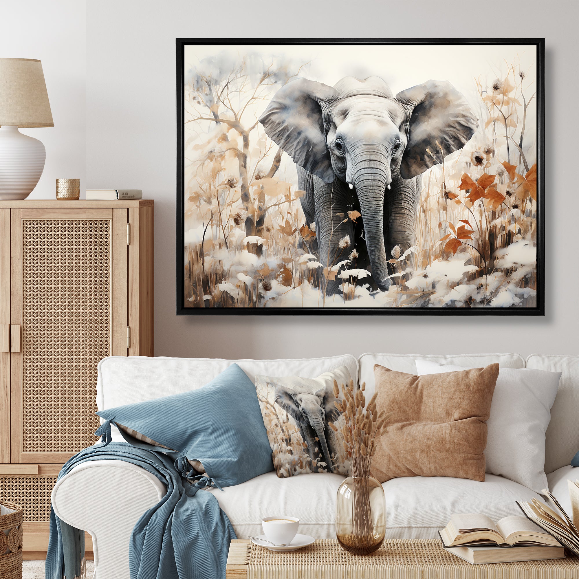 Elephants Bamboo Wonderland - Elephant Large Canvas Wall Art