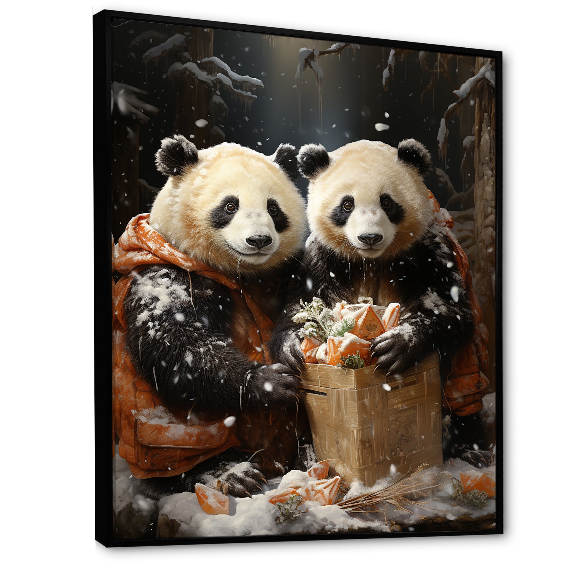Snowy Bamboo Panda Party - Panda Bedroom Wall Art