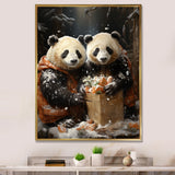 Snowy Bamboo Panda Party - Panda Bedroom Wall Art