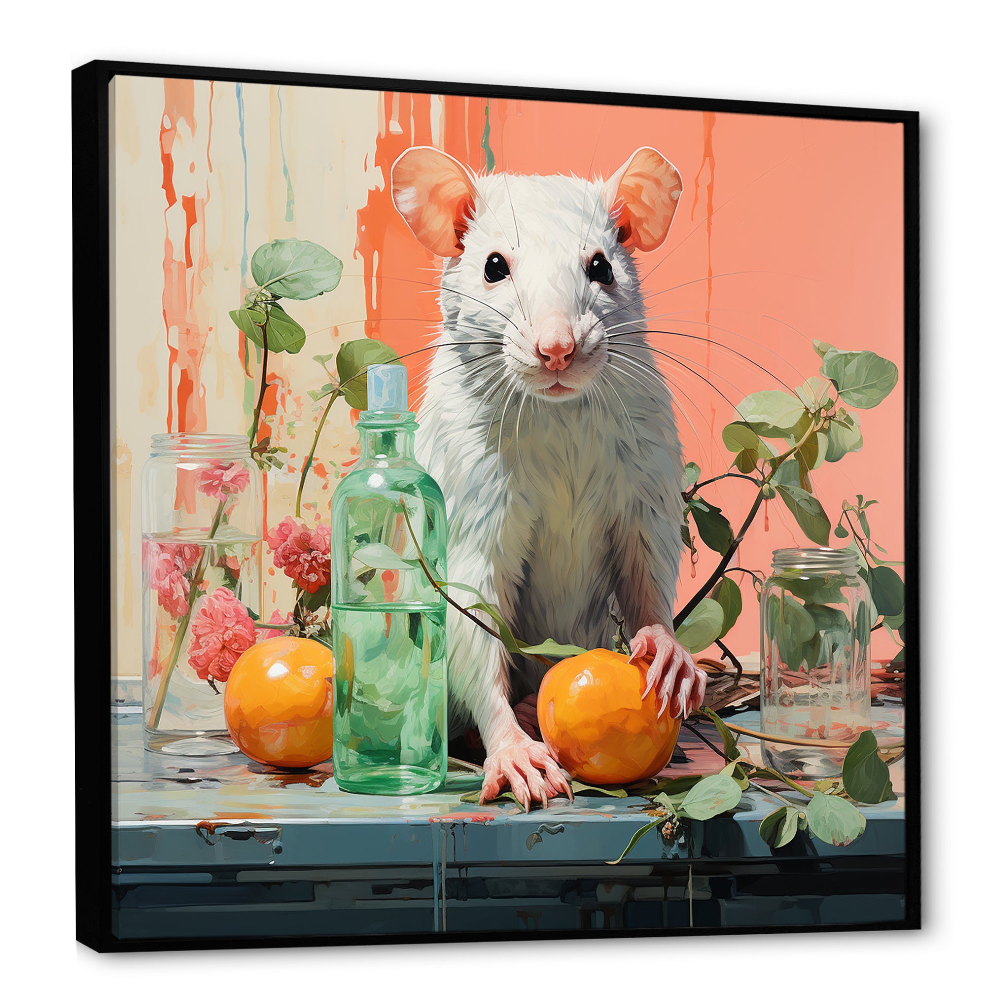 Pink curious rat fruits - Mouse Canvas Wall Art
