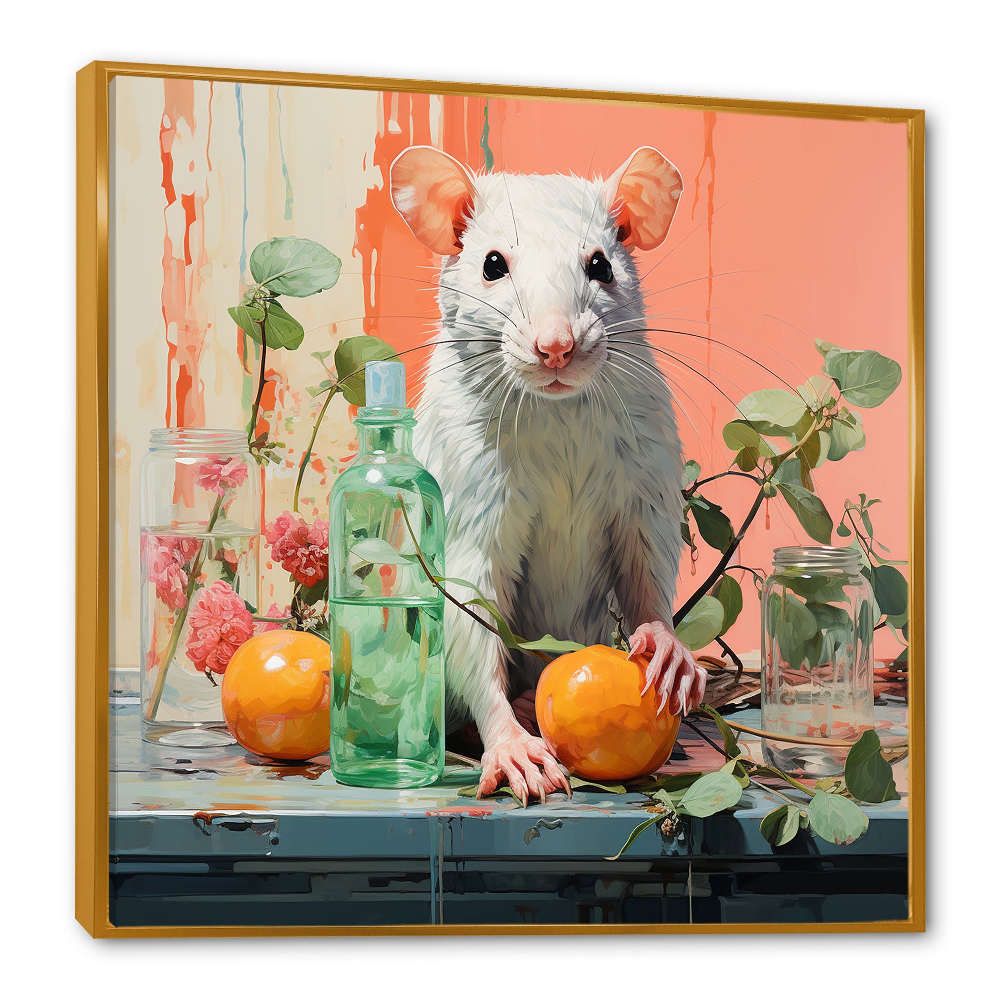 Pink curious rat fruits - Mouse Canvas Wall Art