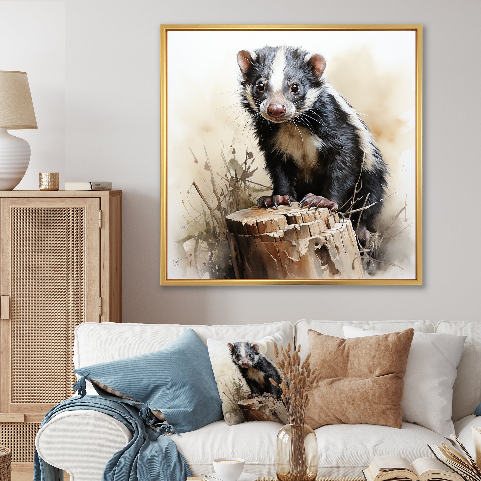 Black Playful Skunk meadows - Skunk Wall Art Prints