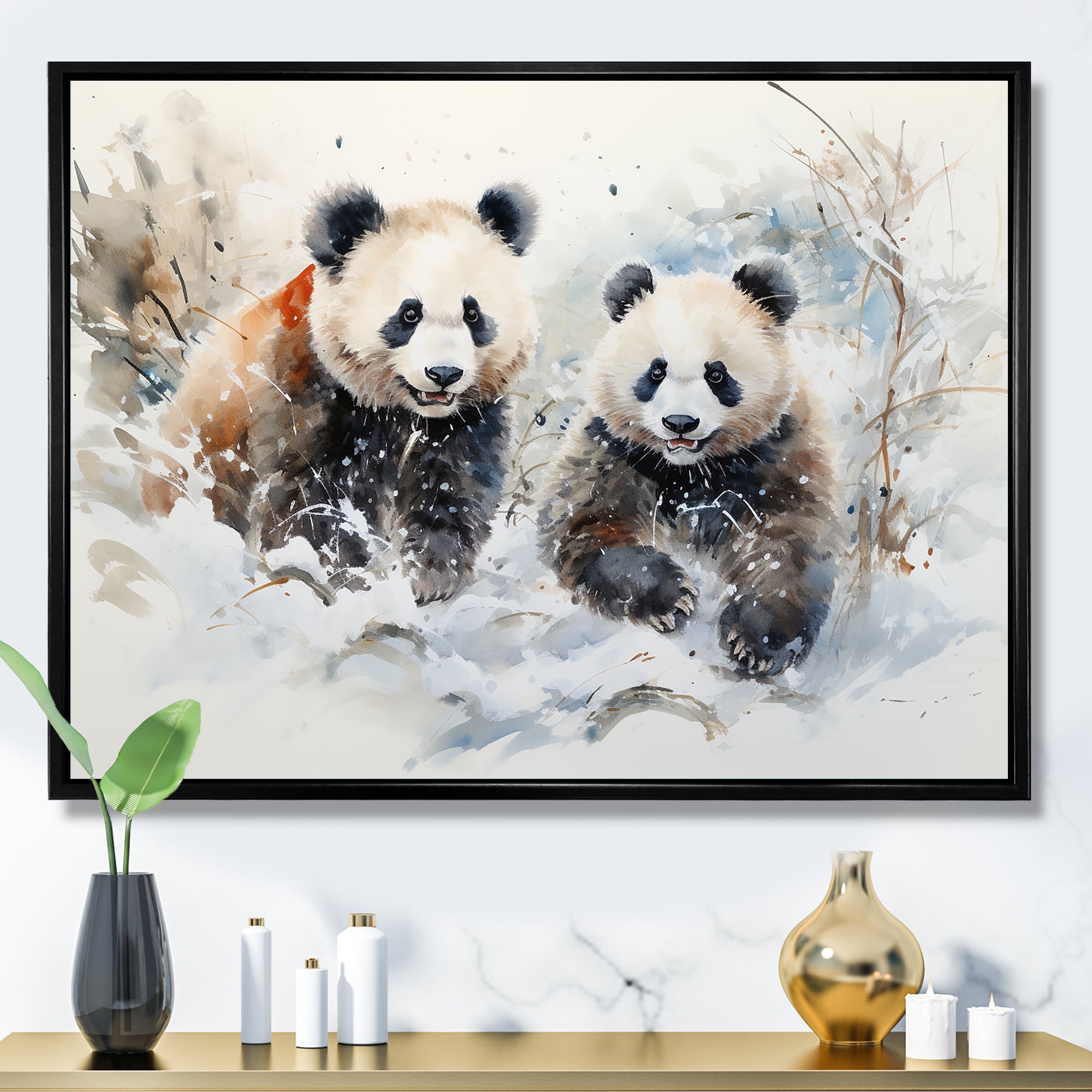 Panda playing in winter landscape - Bear Bedroom Wall Art