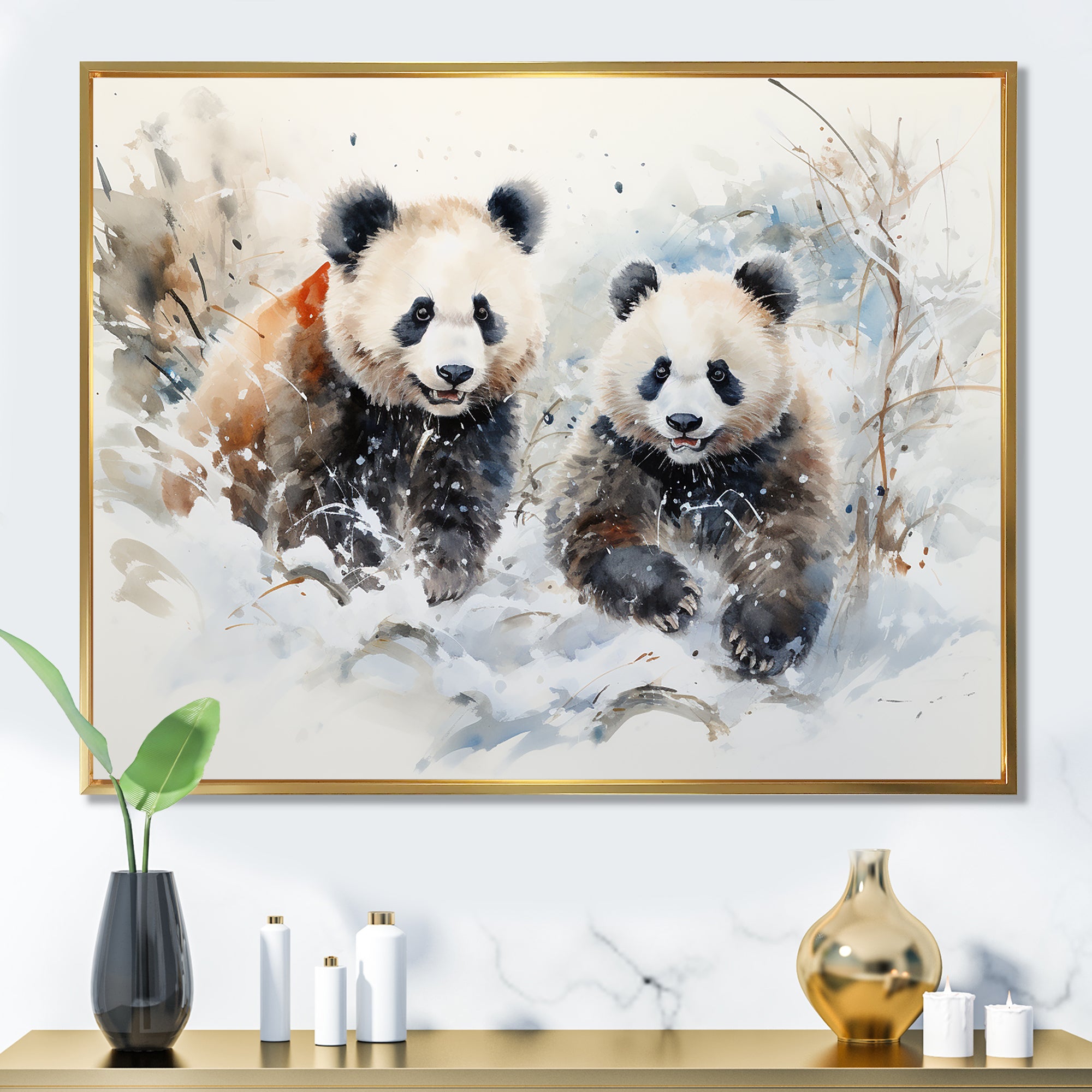 Panda playing in winter landscape - Bear Bedroom Wall Art