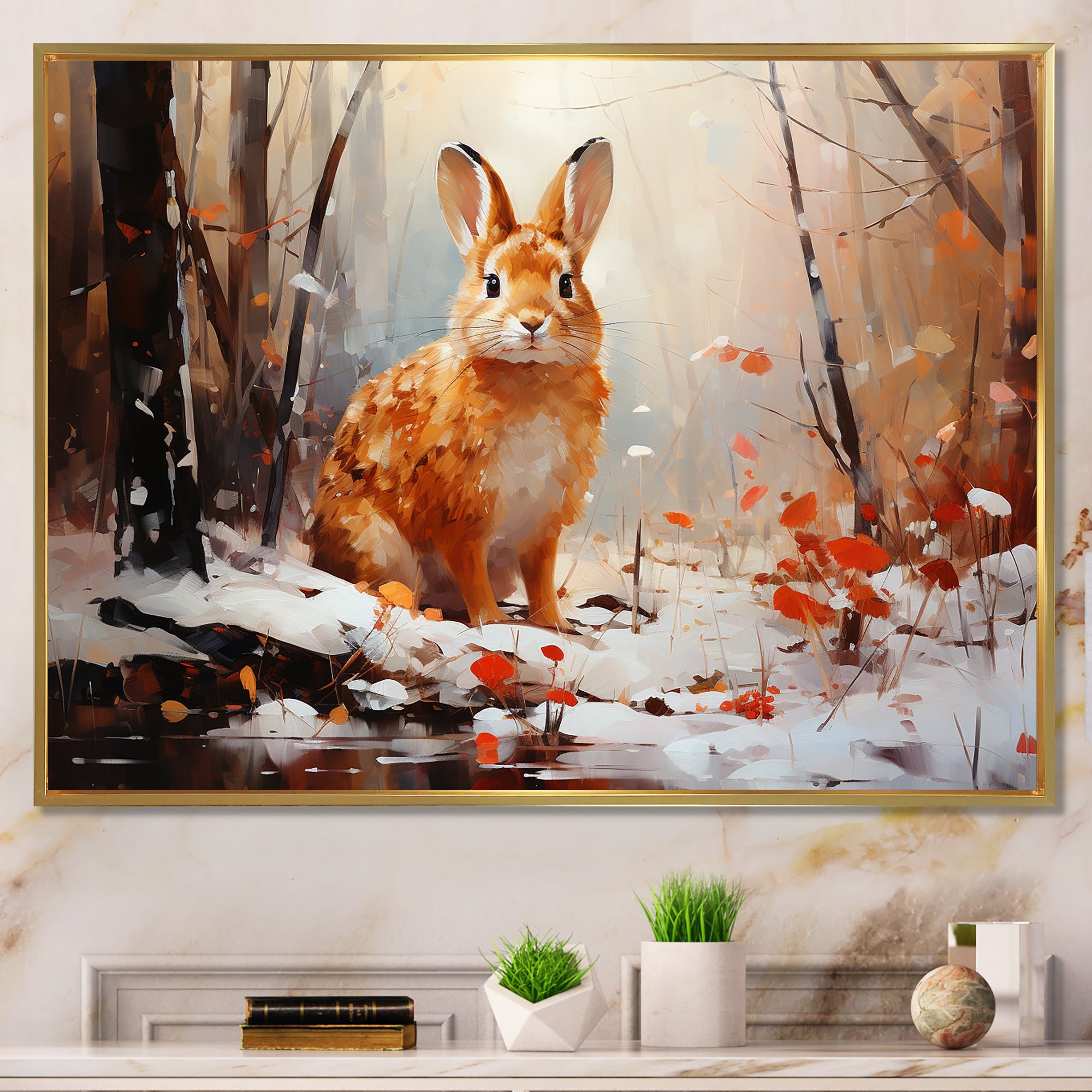Frosty Rabbit winter Solitude - Rabbit Canvas Wall Art