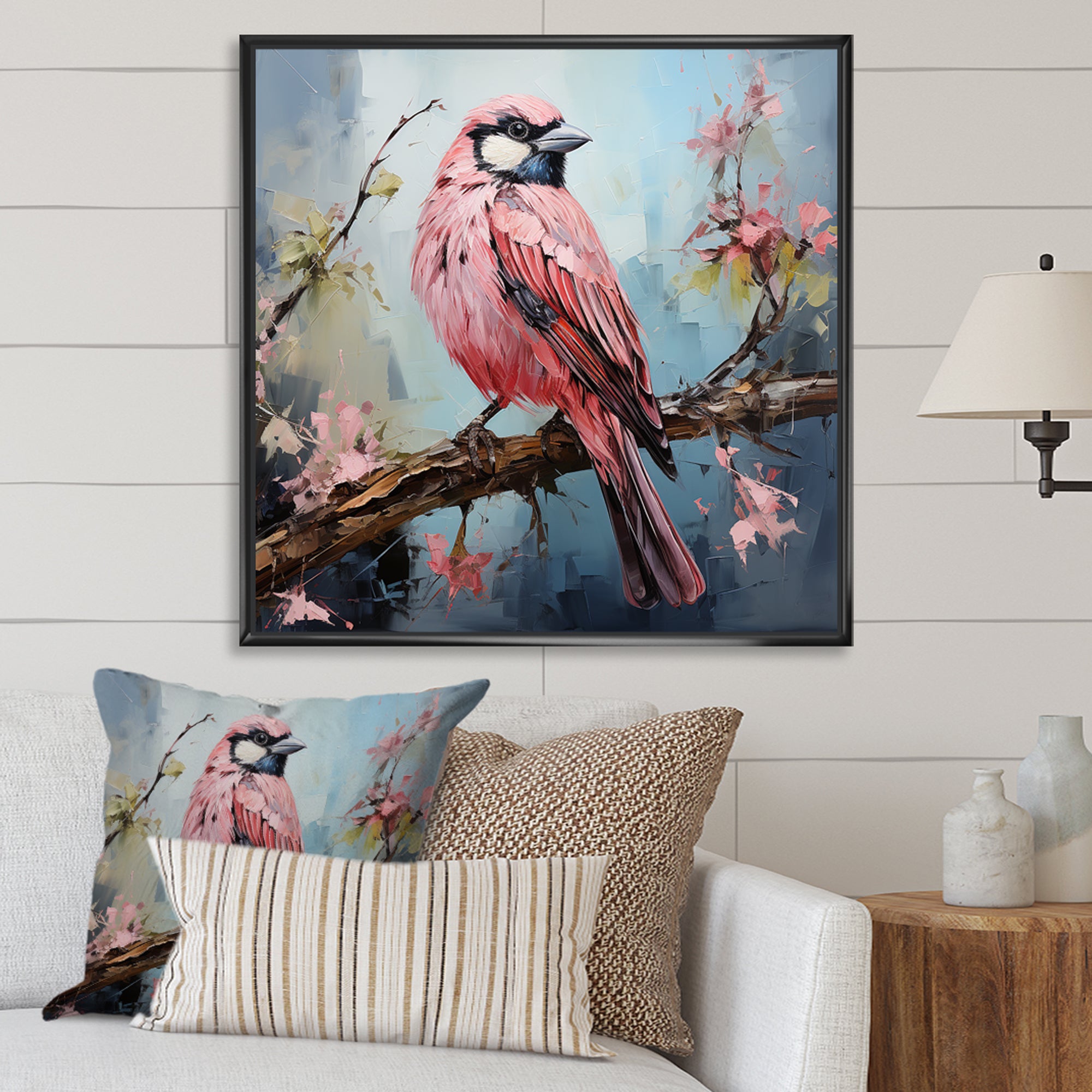 Blue and pink bird floral tree Harmony - Bird Wall Decor