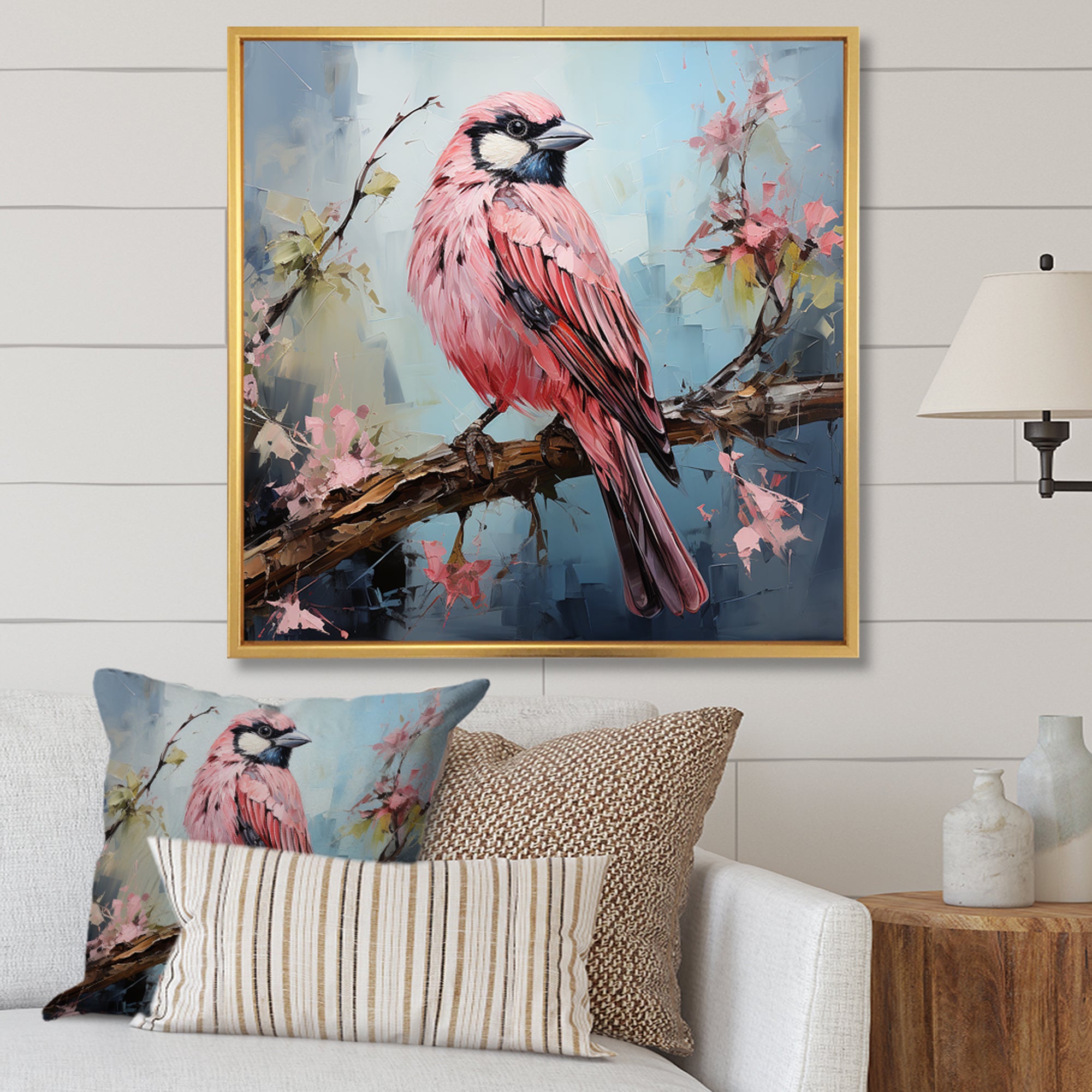 Blue and pink bird floral tree Harmony - Bird Wall Decor