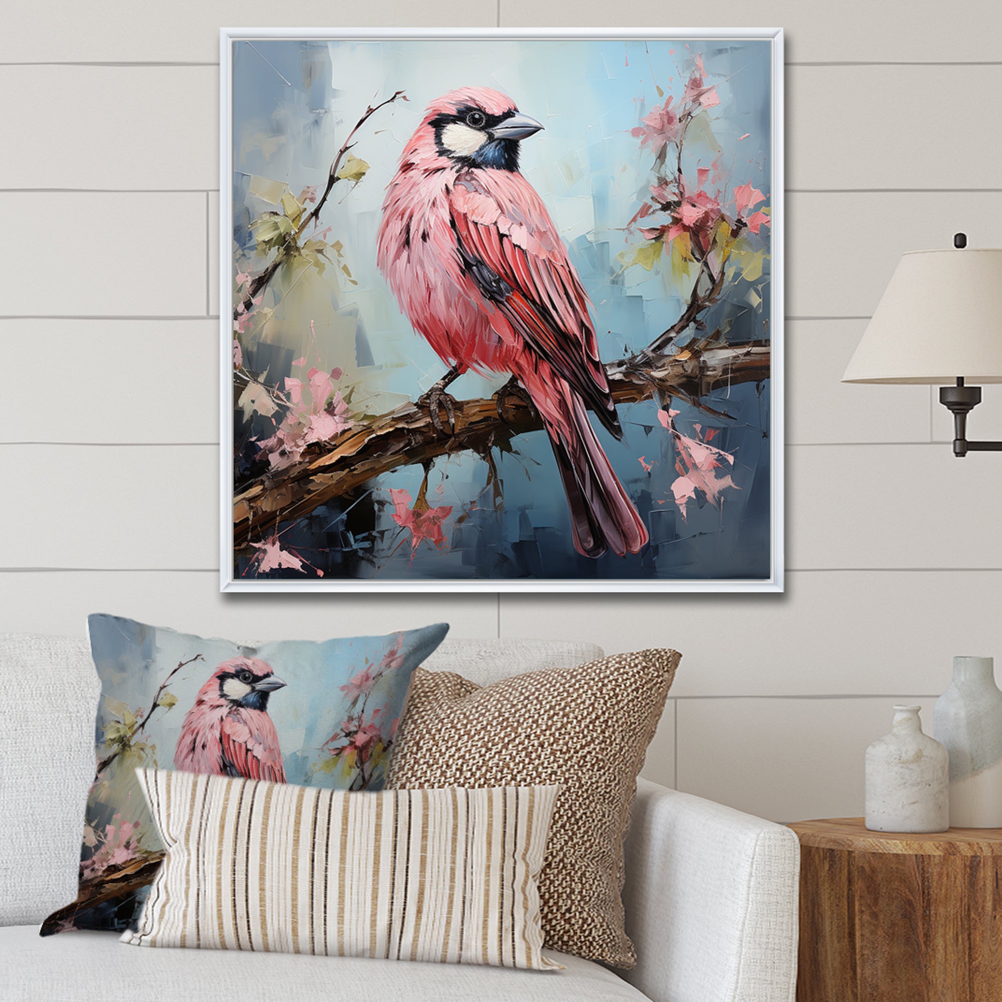 Blue and pink bird floral tree Harmony - Bird Wall Decor