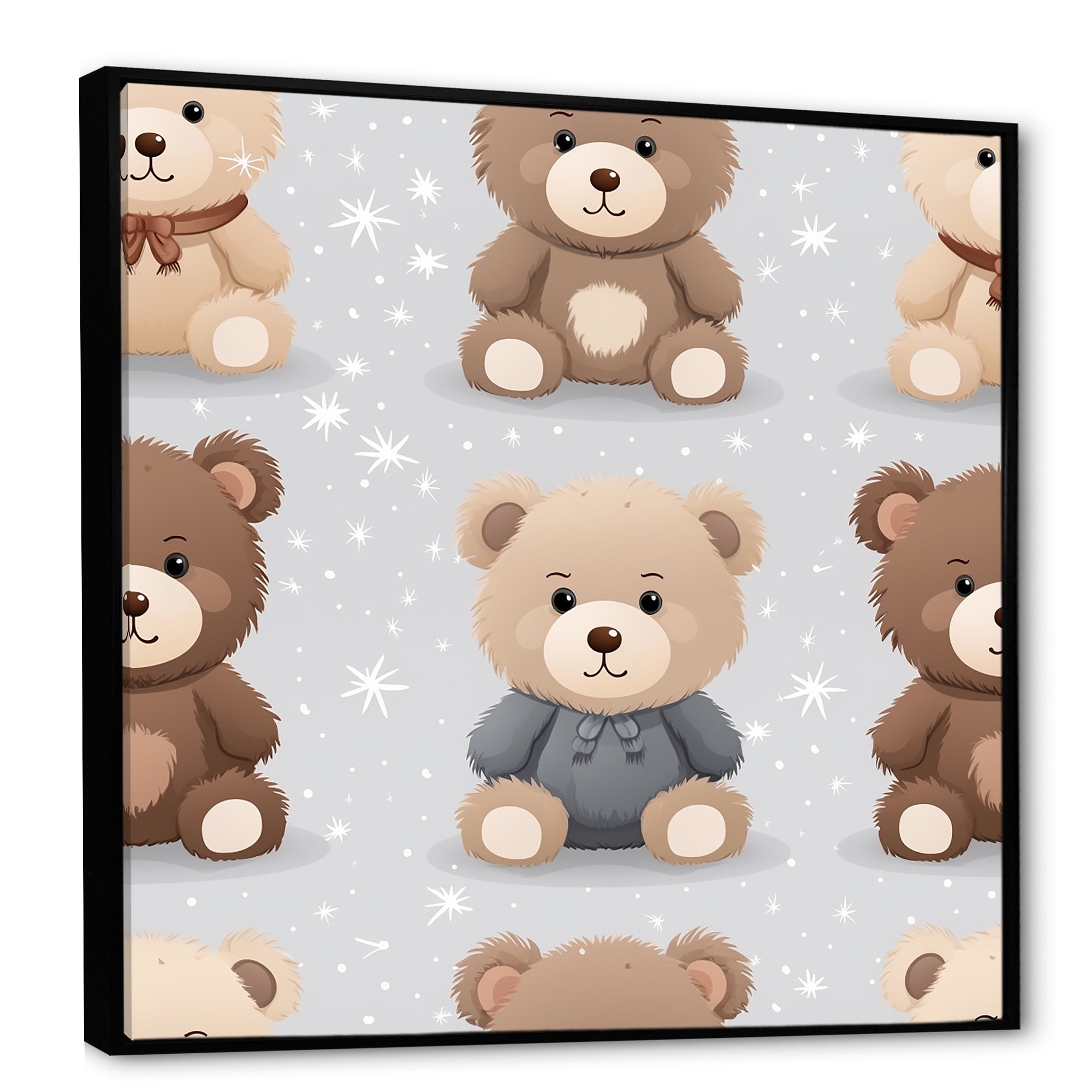 Brown and grey Teady bear nursery - Bear Large Canvas Wall Art