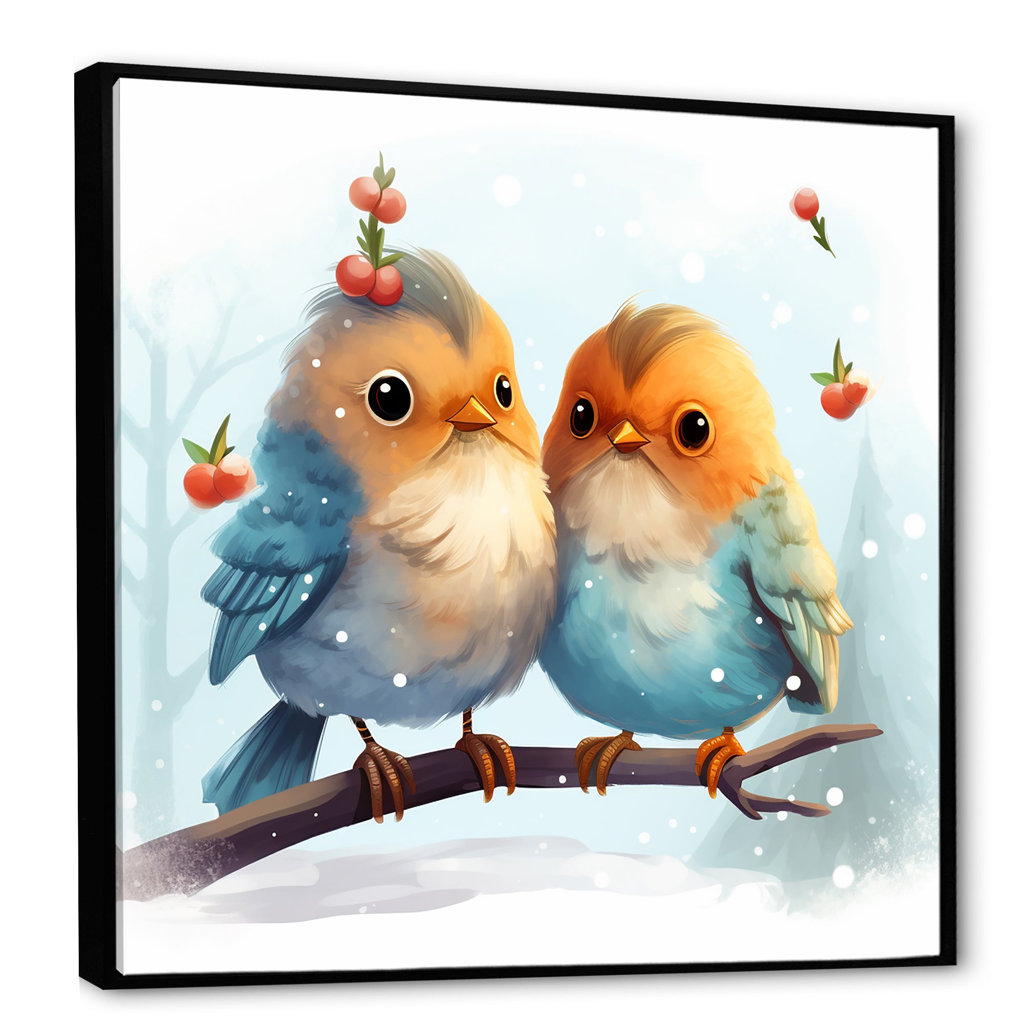 Blue and yellow Bird Buddies Winter Adventure - Bird Canvas Wall Art