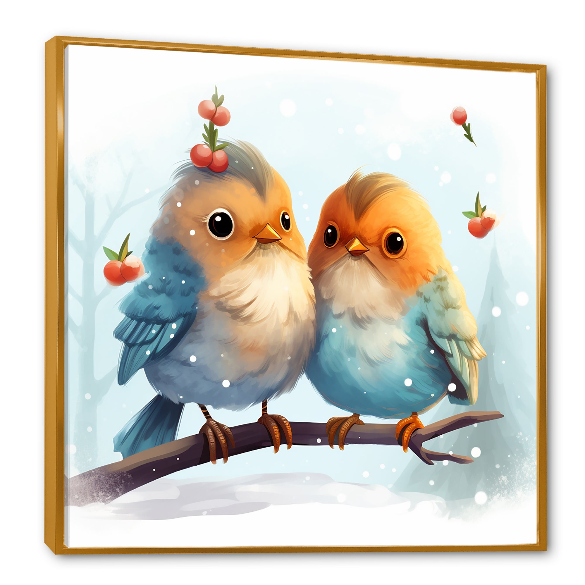 Blue and yellow Bird Buddies Winter Adventure - Bird Canvas Wall Art