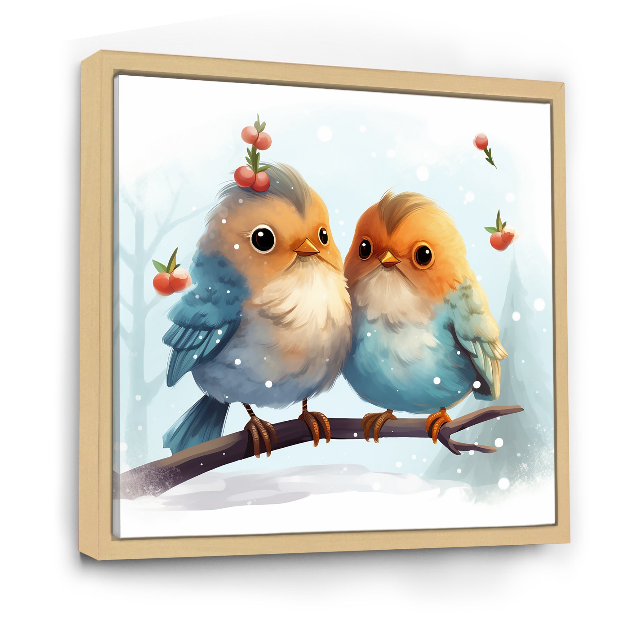 Blue and yellow Bird Buddies Winter Adventure - Bird Canvas Wall Art