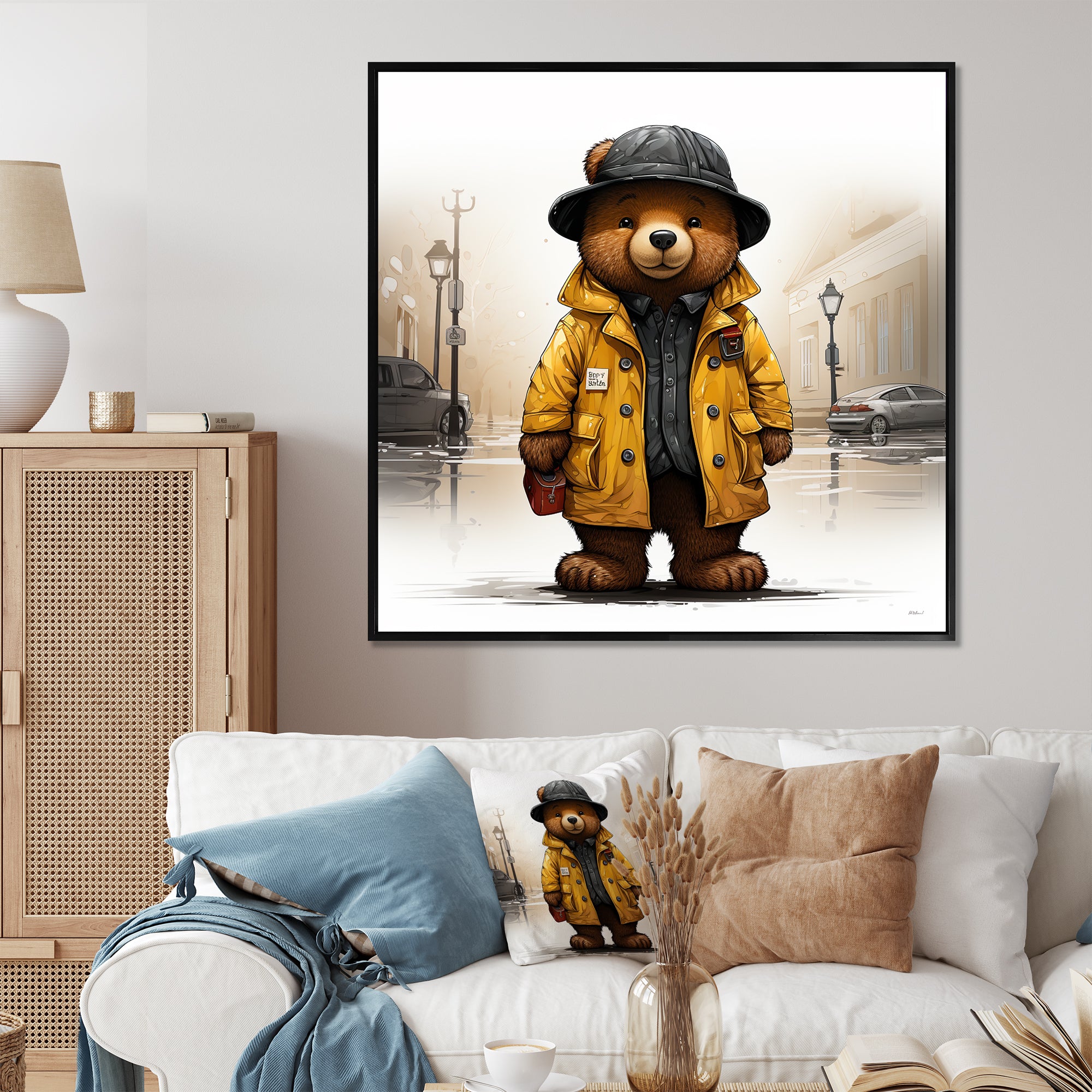 Yellow nursery teddy bear adventures - Nursery Teddy Bear Wall Art Prints