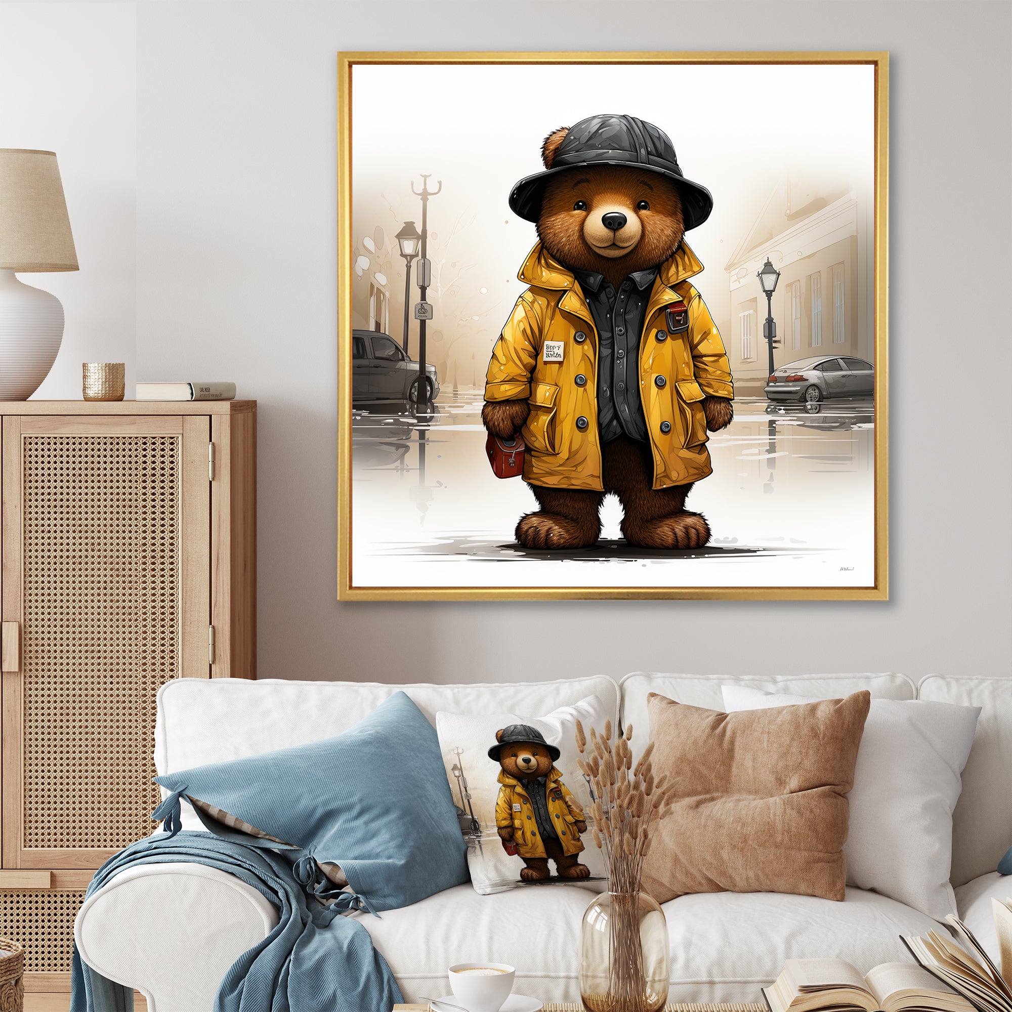 Yellow nursery teddy bear adventures - Nursery Teddy Bear Wall Art Prints