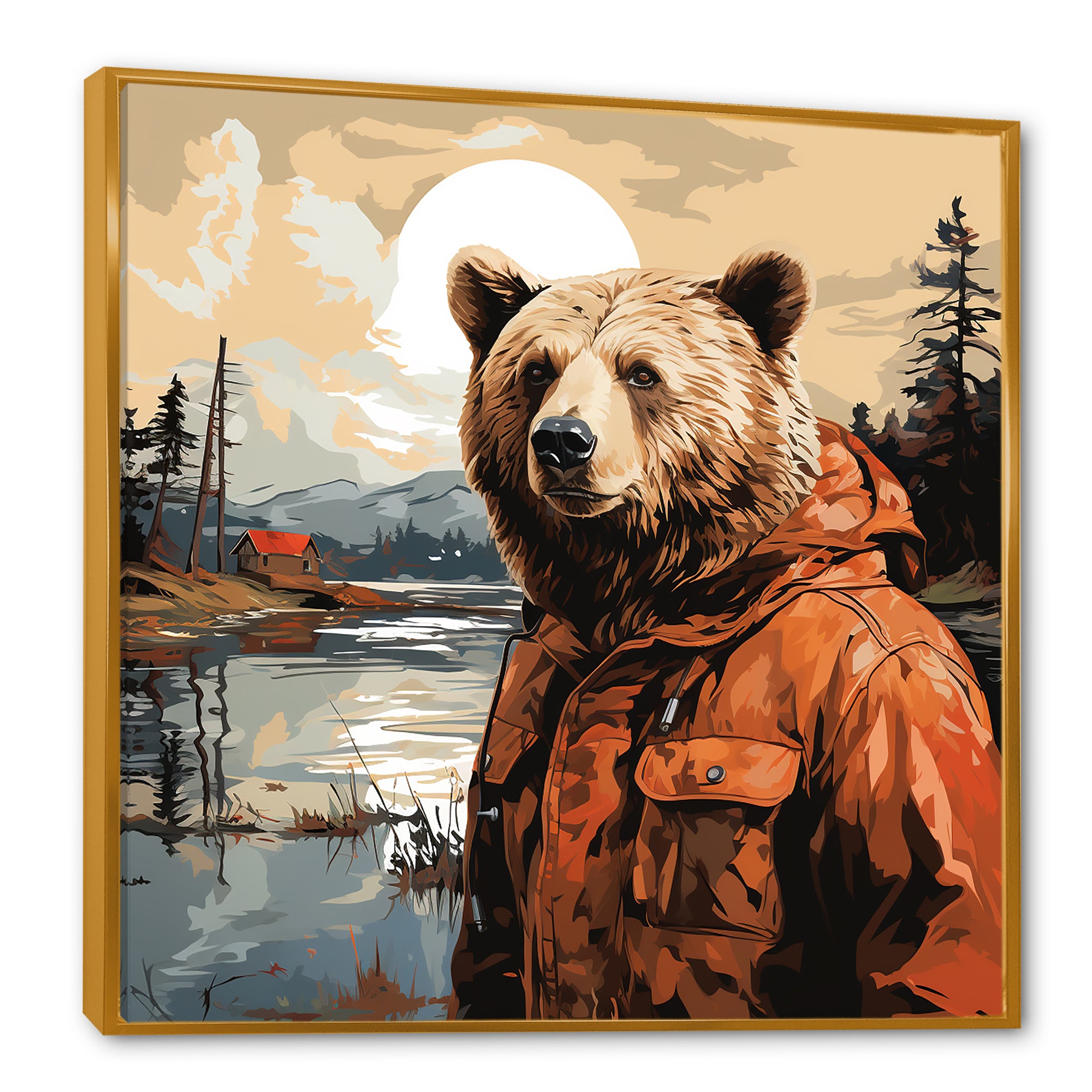 Orange Bear detective countryside - Bear Wall Art Prints