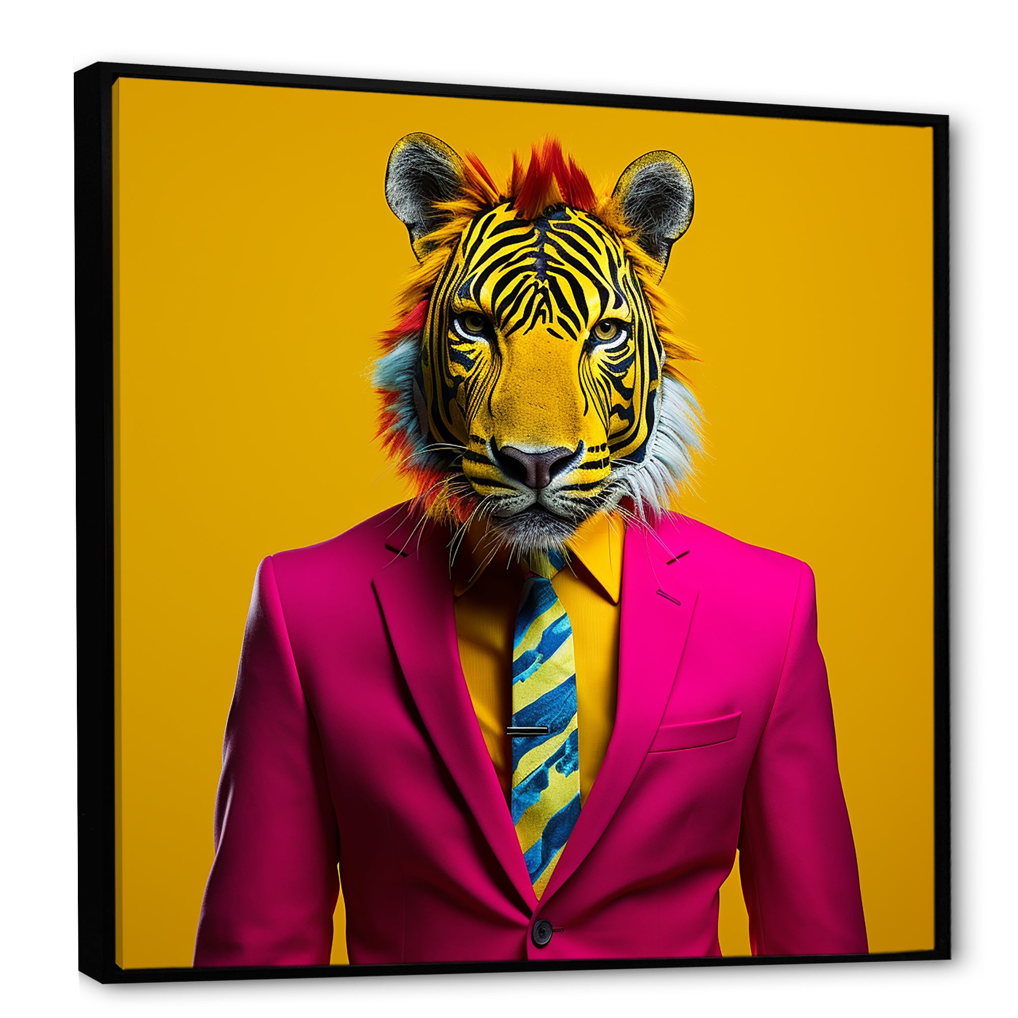 Pink suited up tiger - Tiger Fashion Framed Canvas Art
