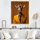 Yellow and brown suited up giraffe - Giraffe Fashion Living Room Wall Art