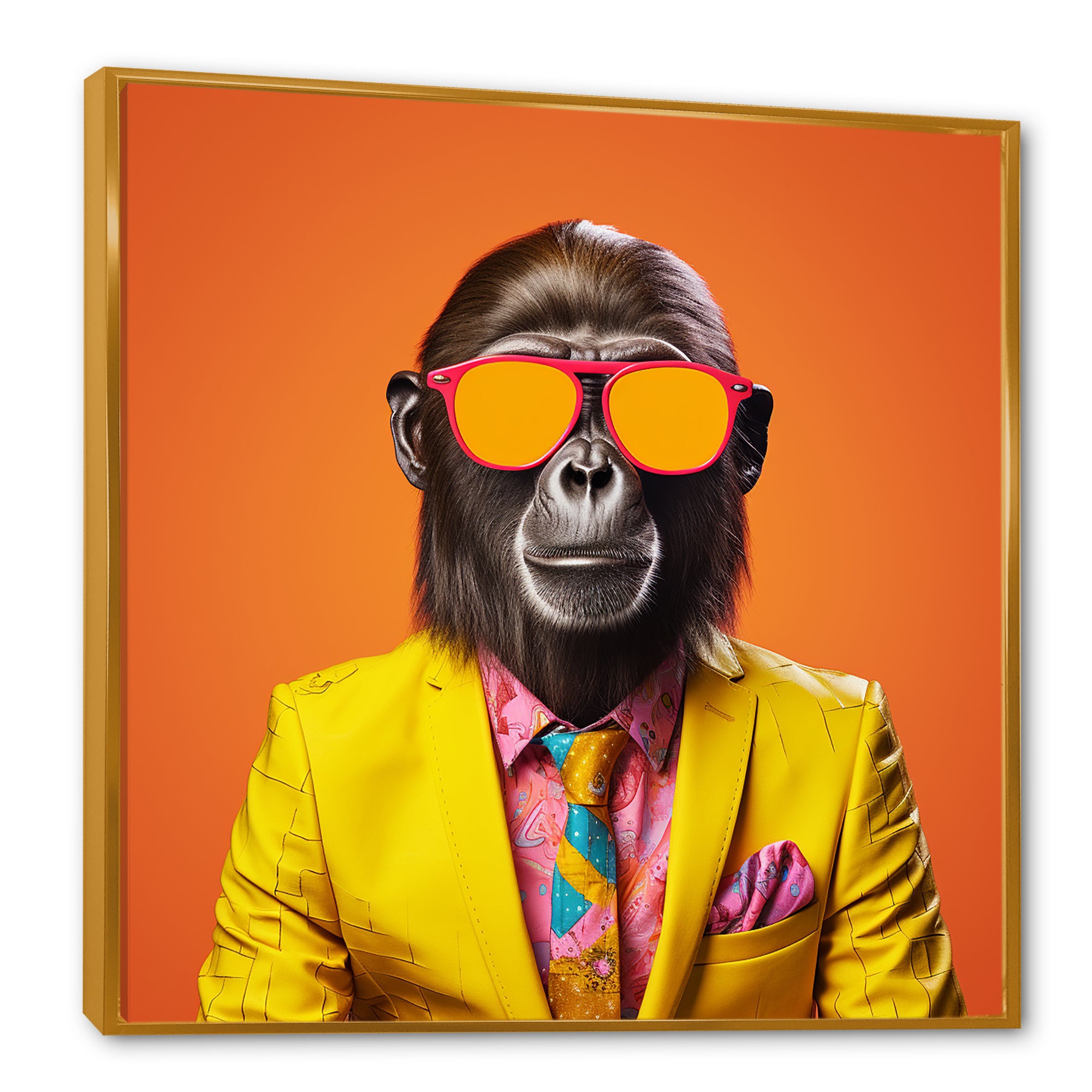 Yellow and orange suited up Monkey - Monkey Fashion Canvas Wall Art