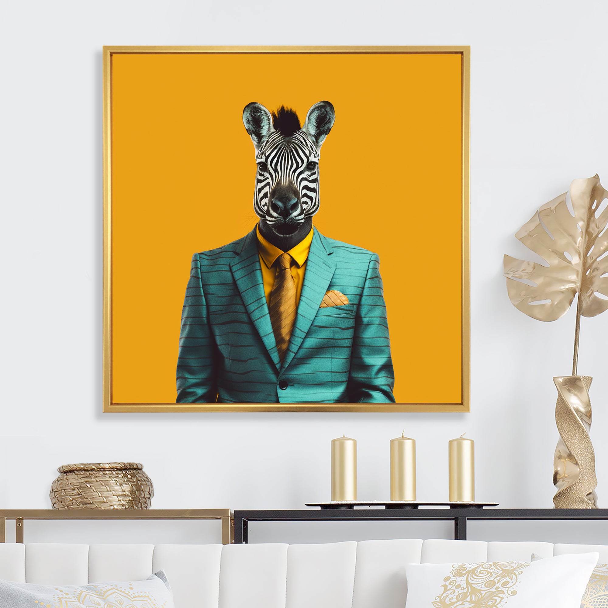 Yellow and blue suited up zebra - Zebra Fashion Wall Decor