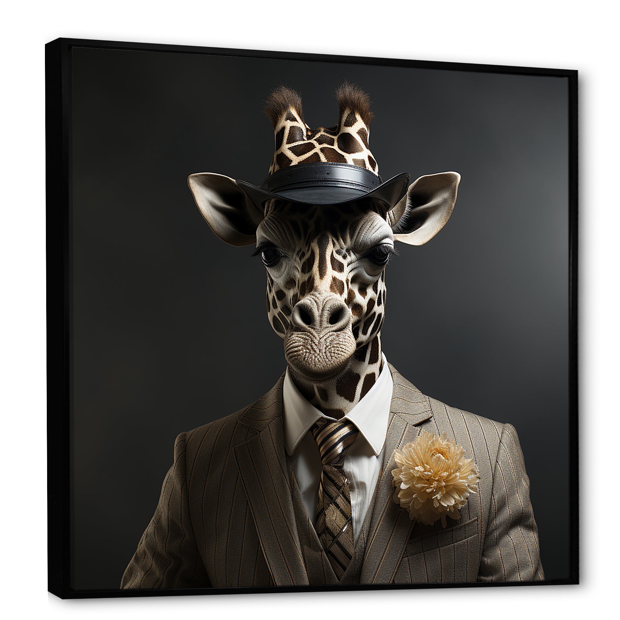 Grey and black suited up fashion giraffe - Giraffe Fashion Wall Art Prints