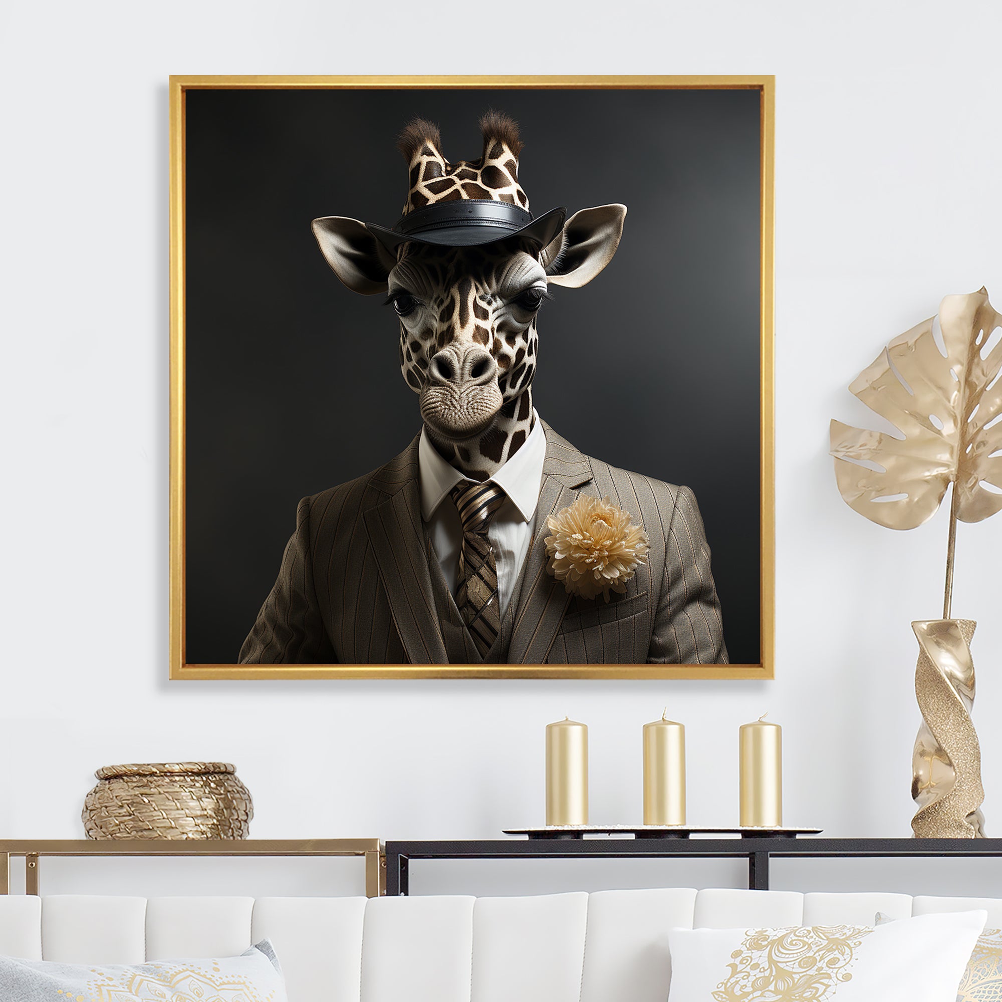 Grey and black suited up fashion giraffe - Giraffe Fashion Wall Art Prints