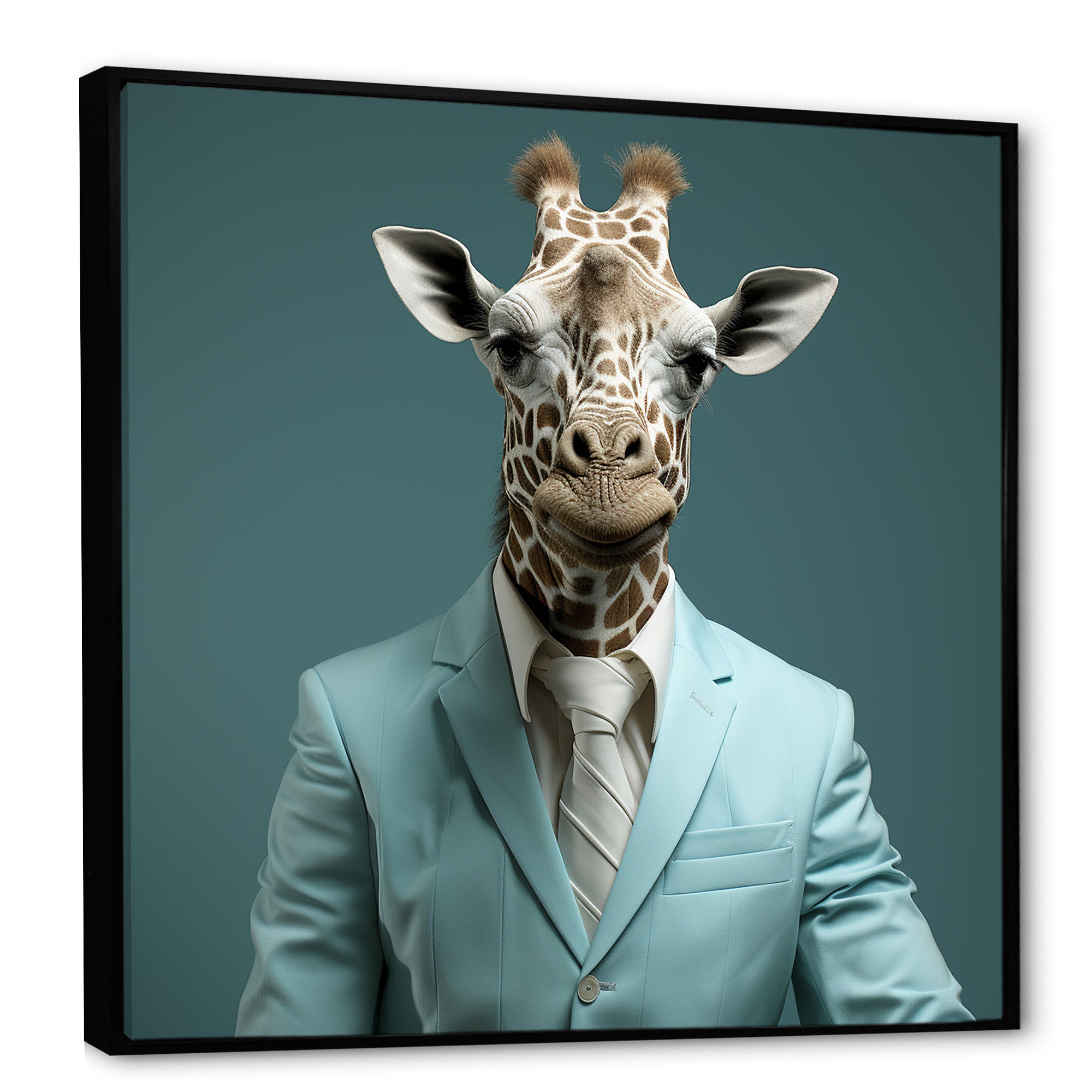 Blue and grey suited up fashion giraffe - Giraffe Fashion Wall Art Prints