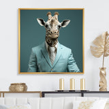 Blue and grey suited up fashion giraffe - Giraffe Fashion Wall Art Prints