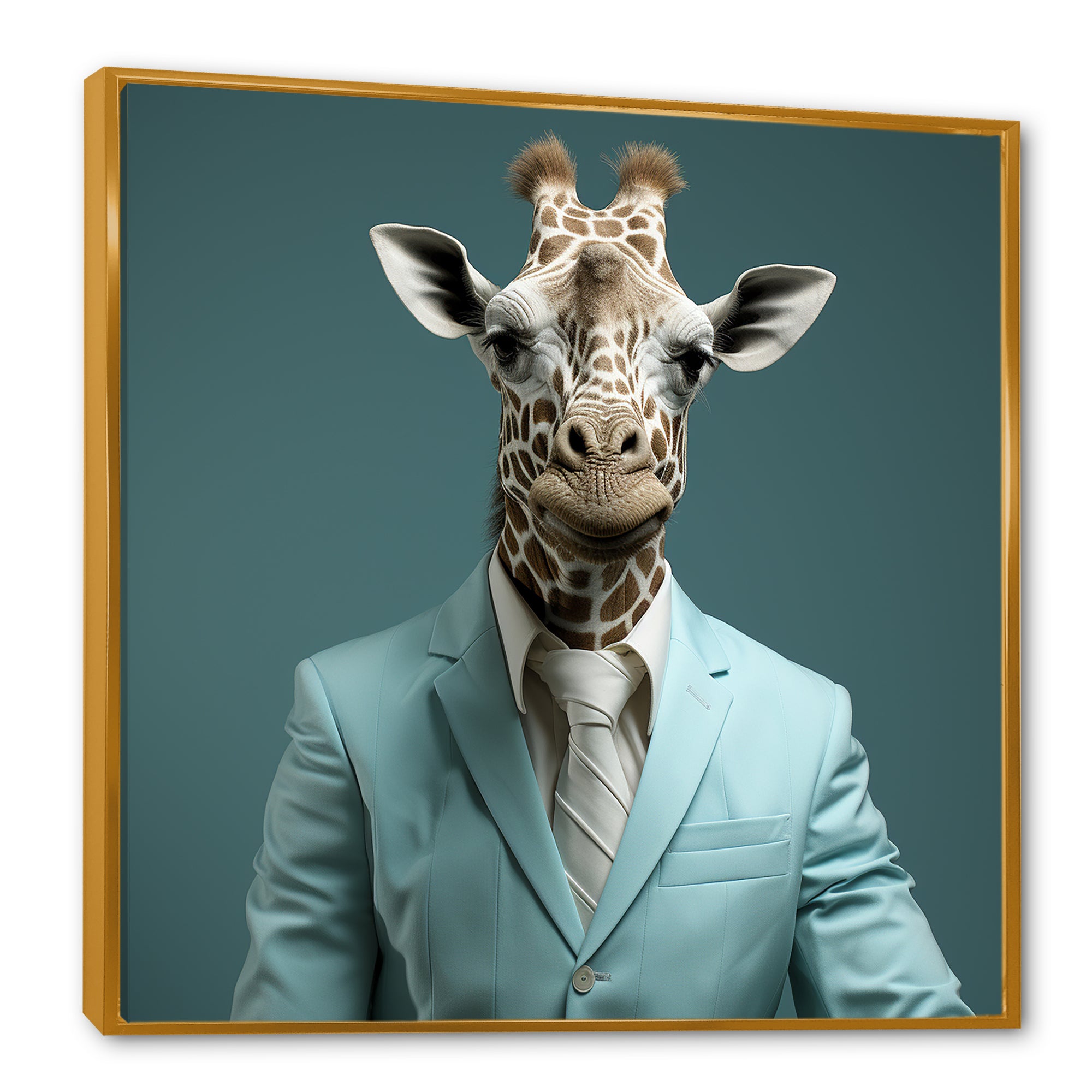 Blue and grey suited up fashion giraffe - Giraffe Fashion Wall Art Prints