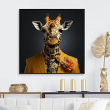 Yellow and black suited up fashion giraffe - Yellow Giraffe Fashion Wall Art