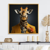 Yellow and black suited up fashion giraffe - Yellow Giraffe Fashion Wall Art