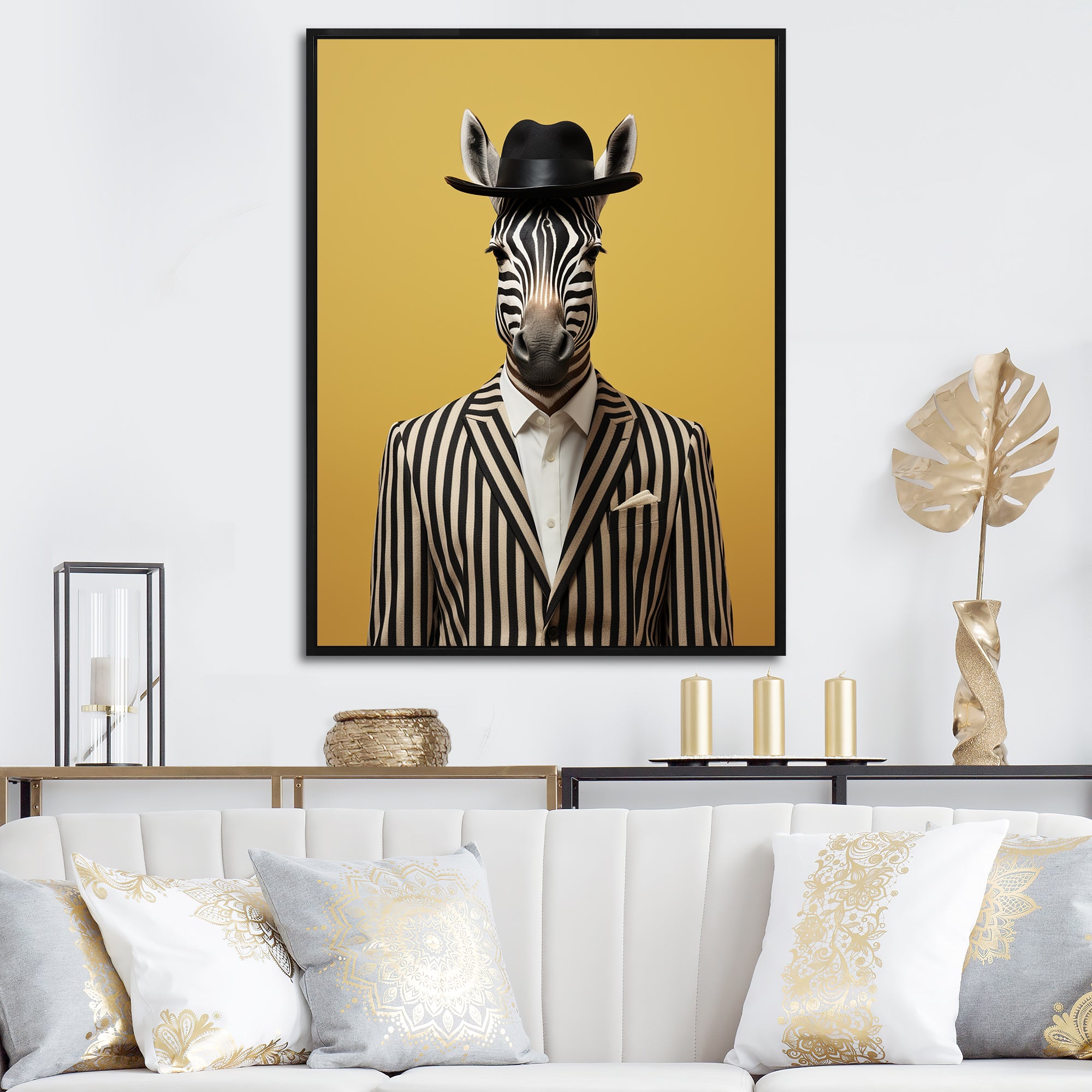 Chic Zebra suit - Yellow Zebra Fashion Wall Art