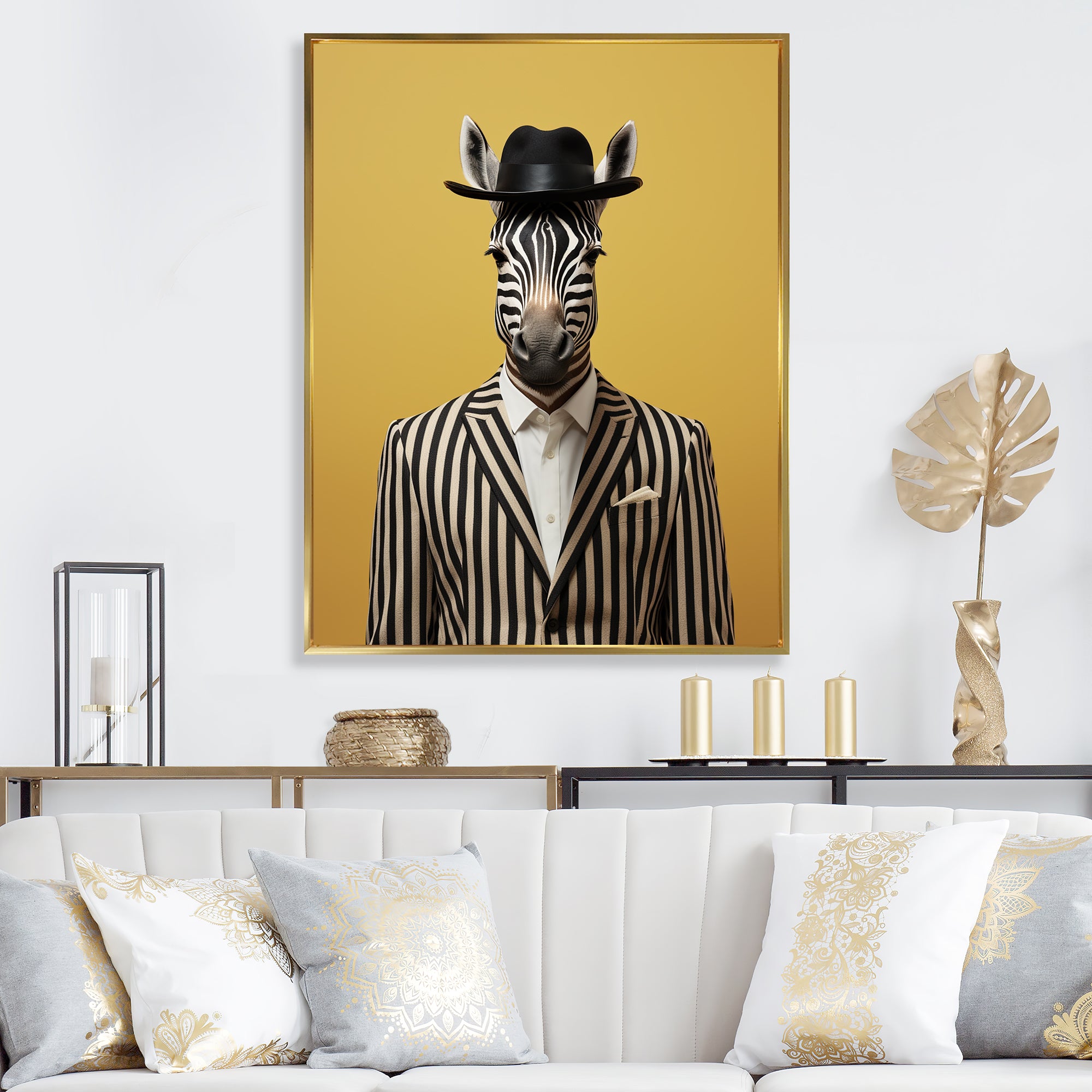 Chic Zebra suit - Yellow Zebra Fashion Wall Art