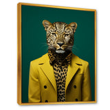 Yellow and green suited up cheetah - Tiger Fashion Large Canvas Wall Art