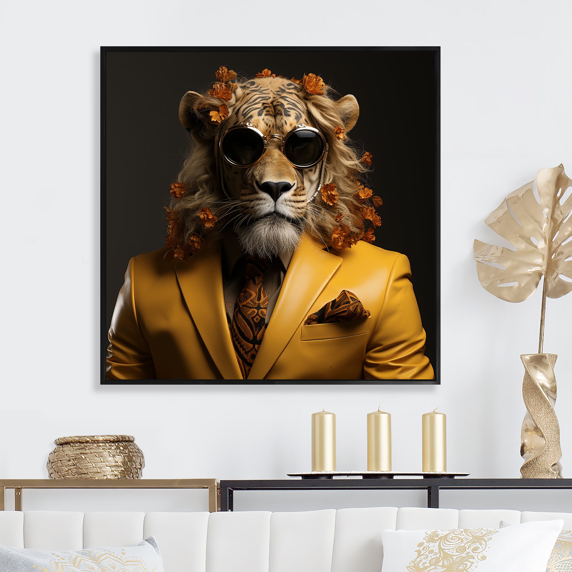 Lion in suit fashion Elegance - Lion Fashion Living Room Wall Art
