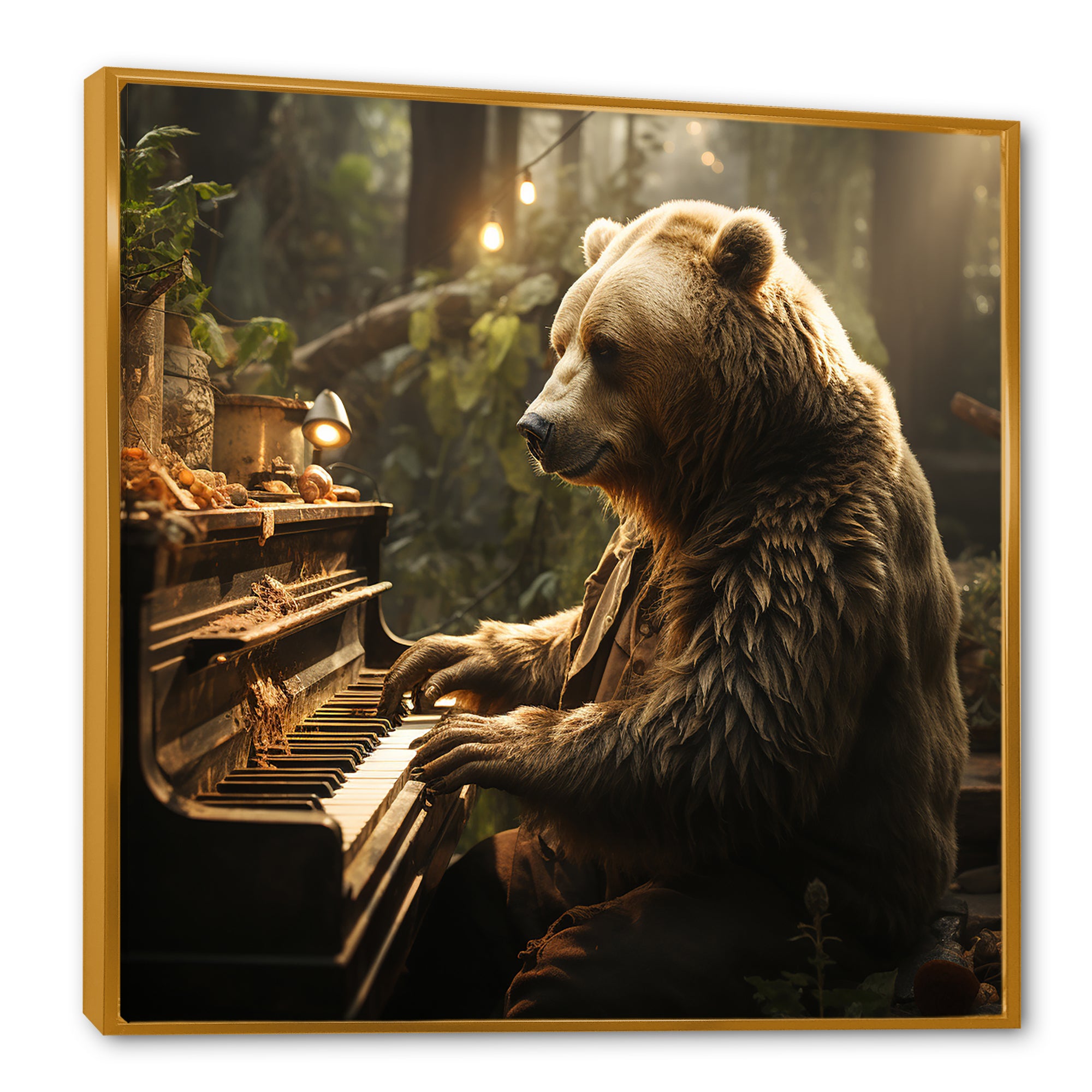 Forest bear playing piano - Bear Large Canvas Wall Art