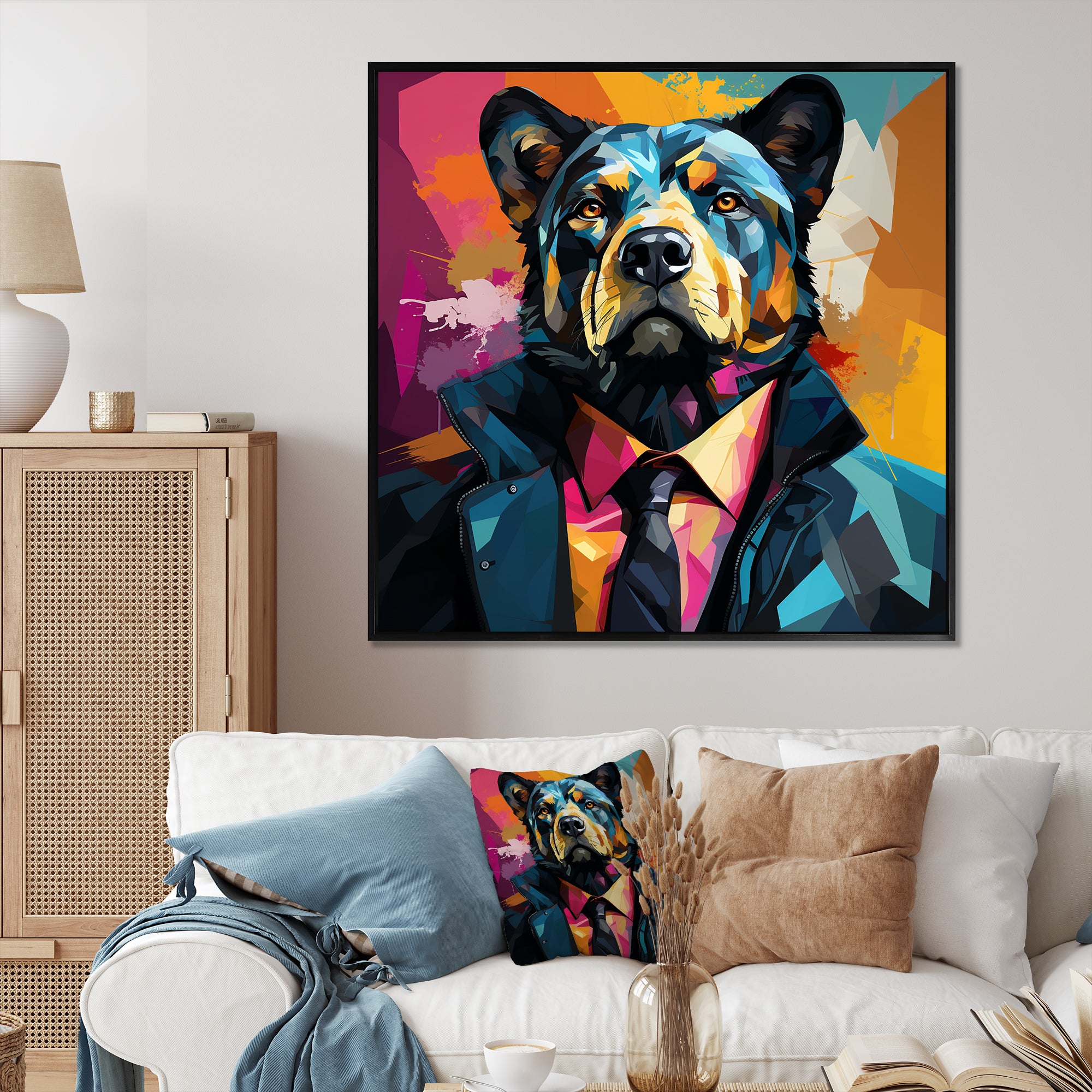 Suit up bear portrait - Bear Canvas Wall Art