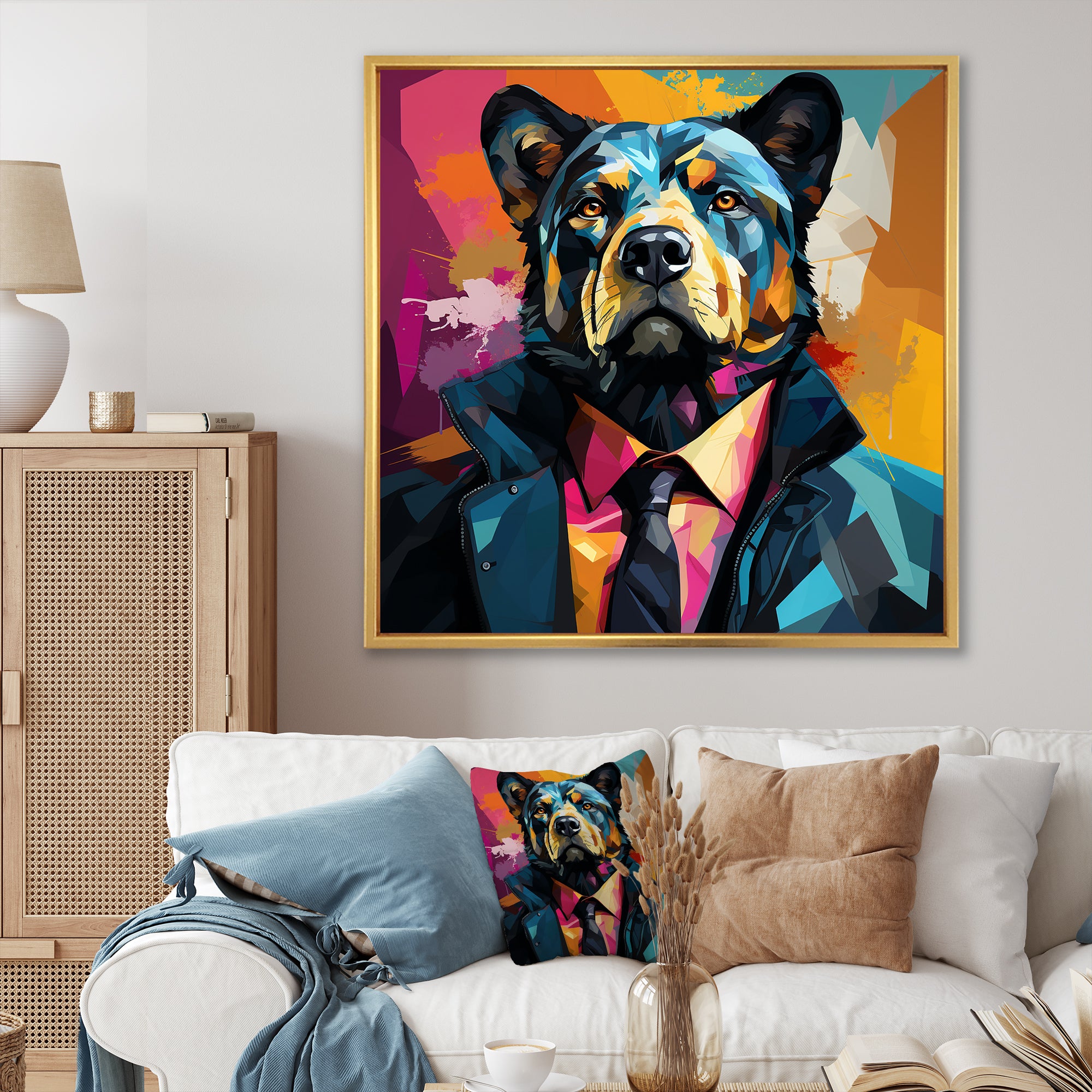Suit up bear portrait - Bear Canvas Wall Art